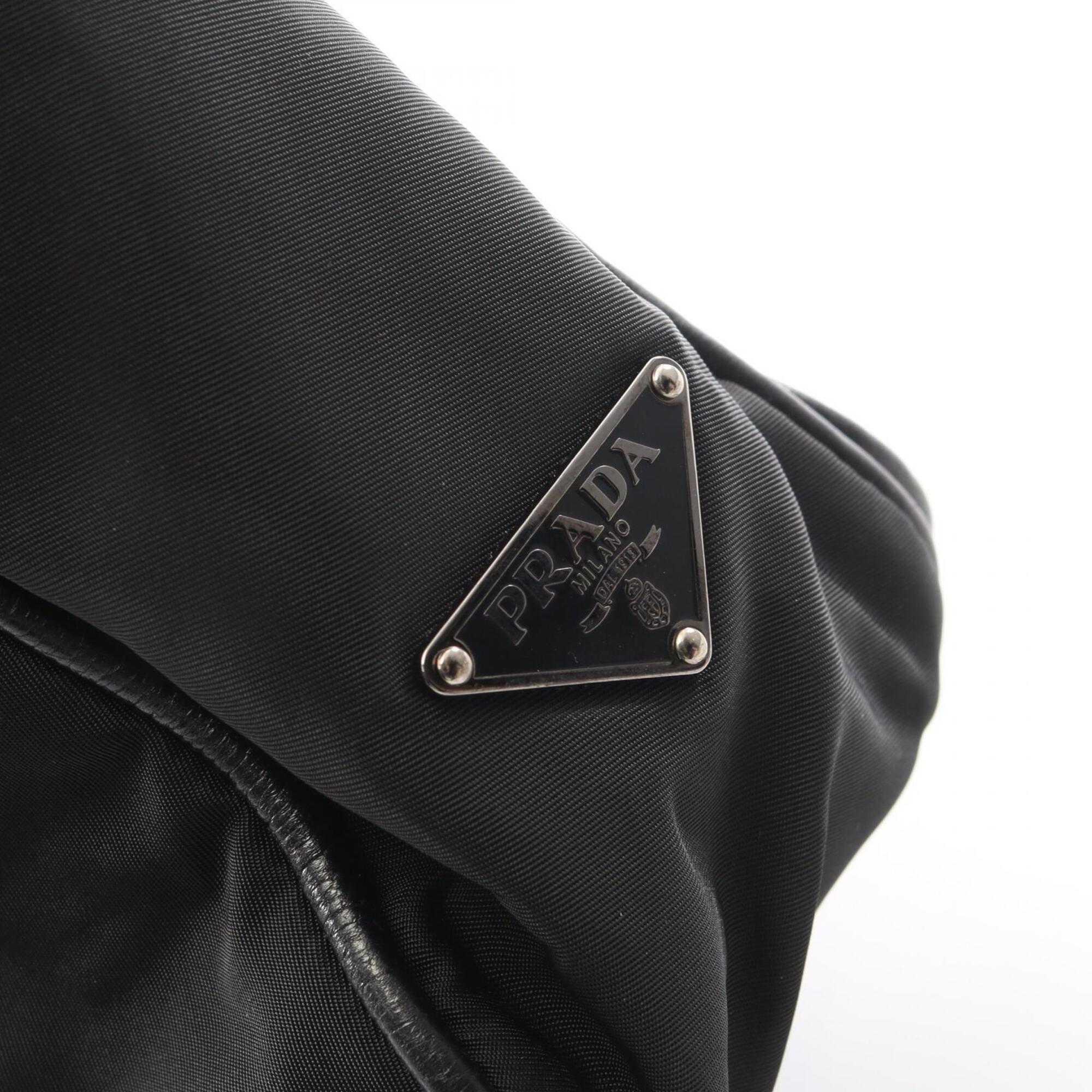 Prada Black Nylon Leather Handbag Shoulder Bag (Pre-Owned)