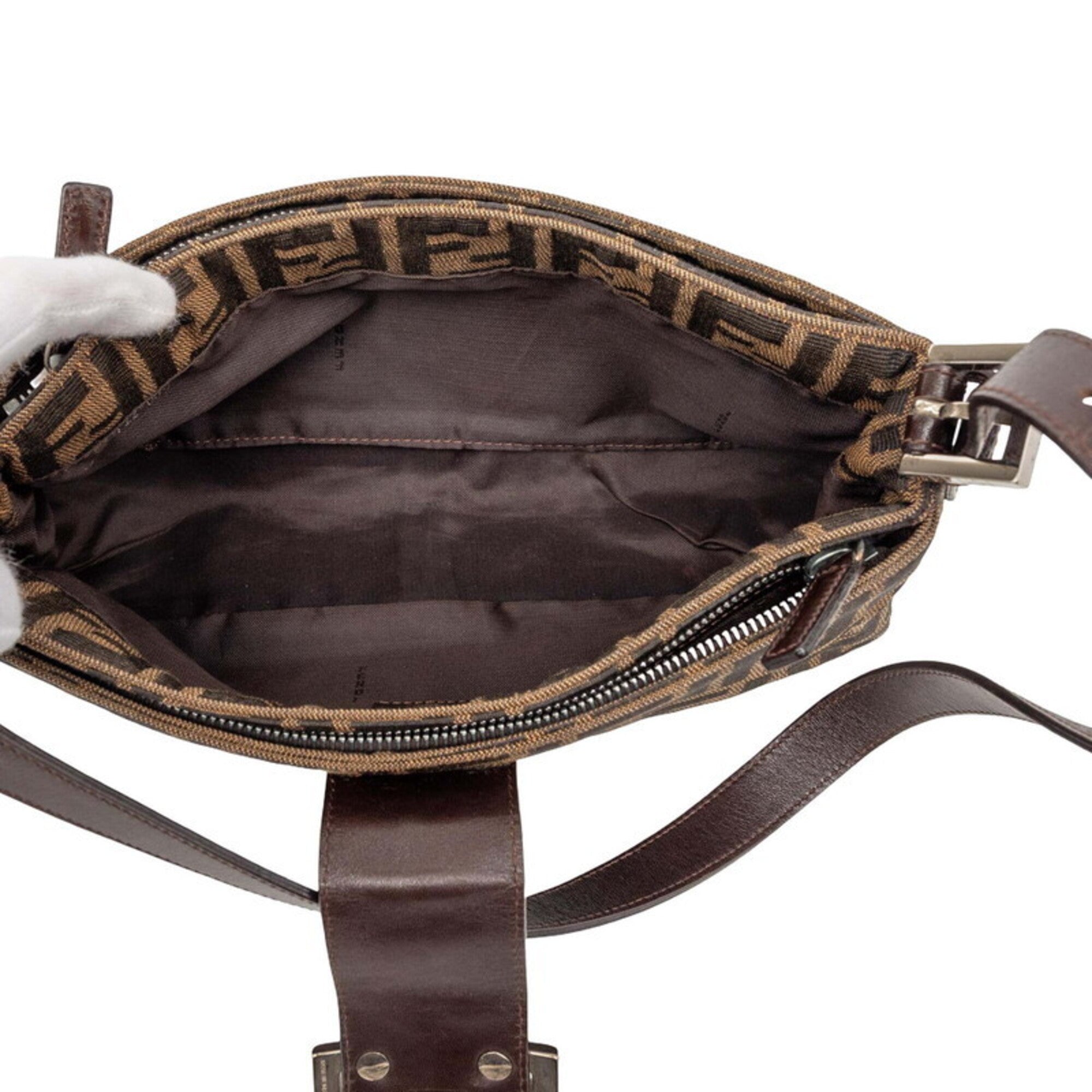 Fendi Zucca Brown Canvas Leather Handbag Shoulder Bag (Pre-Owned)