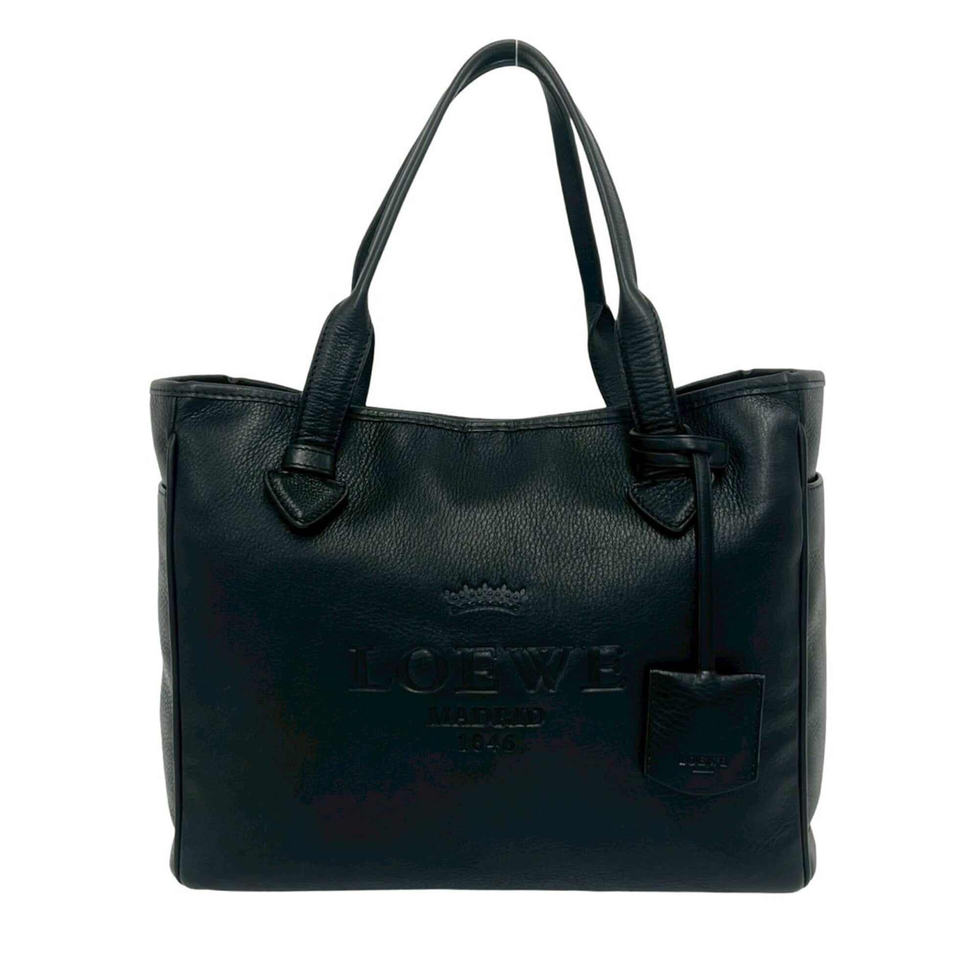 Loewe Black Leather Boston Bag Handbag Tote Bag (Pre-Owned)