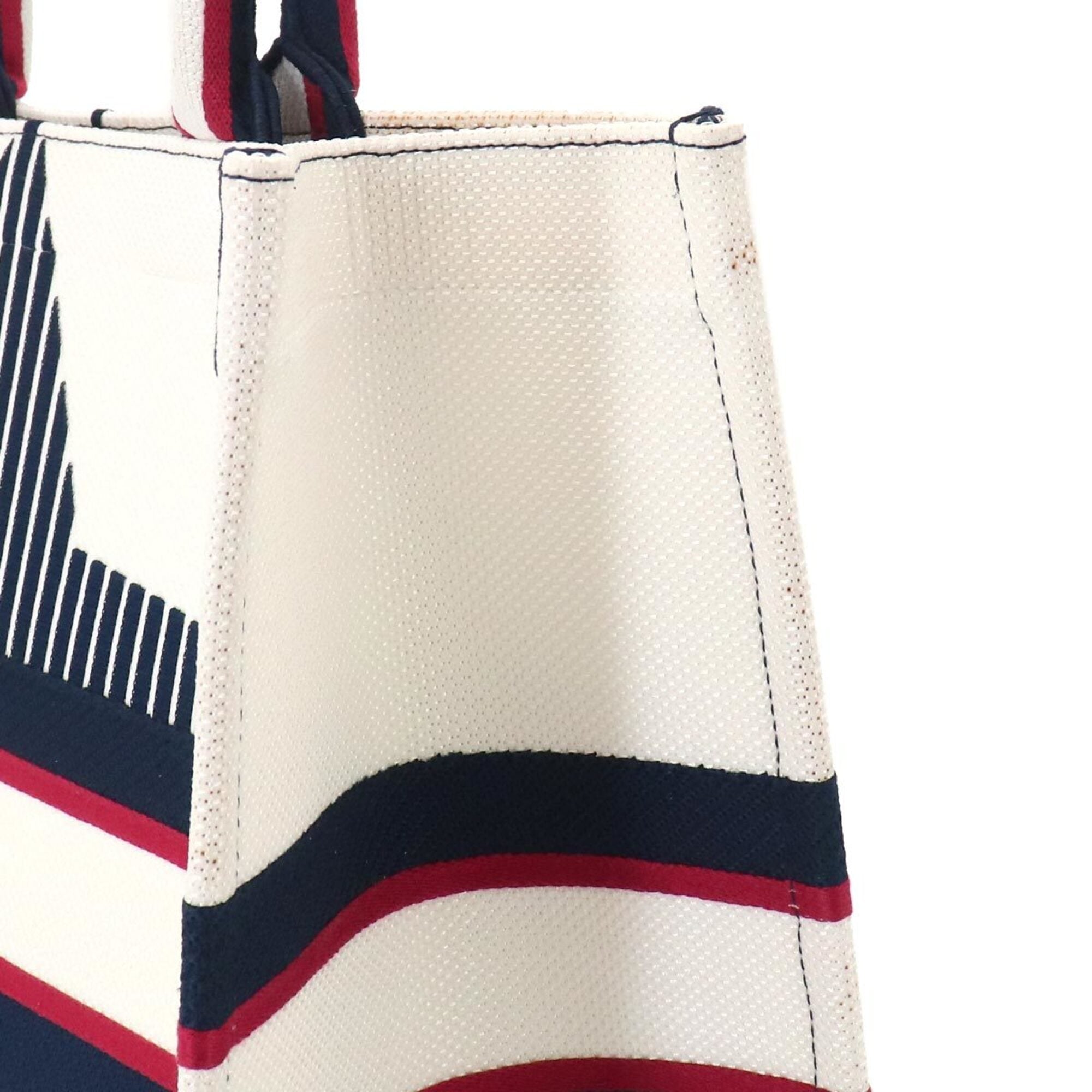 Christian Dior Navy Red Color White Canvas Handbag Tote Bag (Pre-Owned)