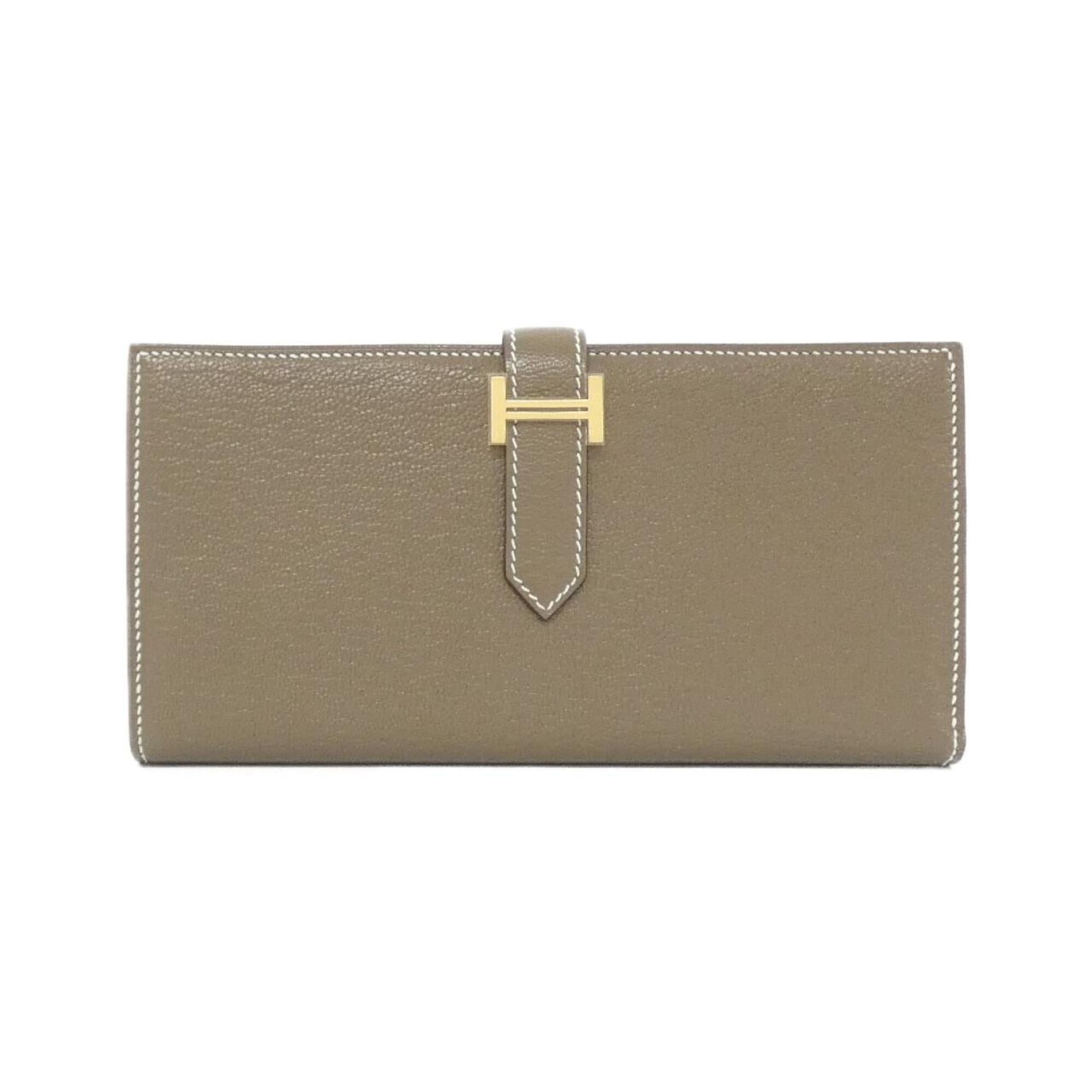 Hermes Etoupe Gray Chevre Leather Long Wallet (Bi-Fold) (Pre-Owned)