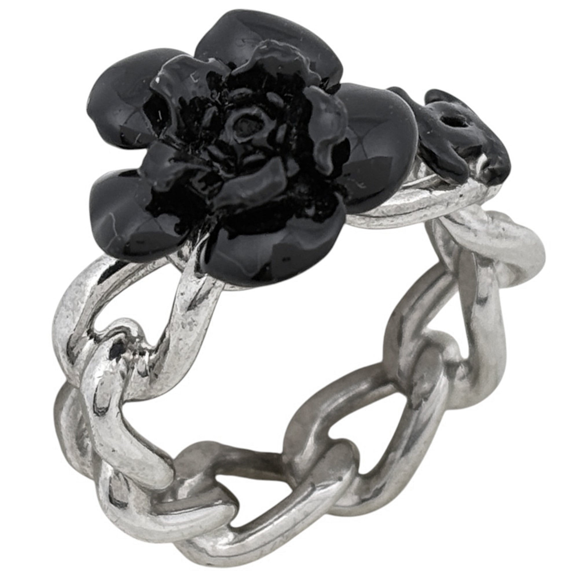 Chanel Silver Black Band Ring (Pre-Owned)