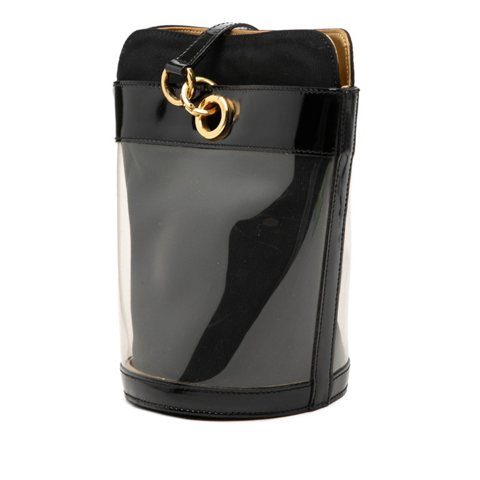 Salvatore Ferragamo Gancini Black Vinyl Leather Shoulder Bag (Pre-Owned)