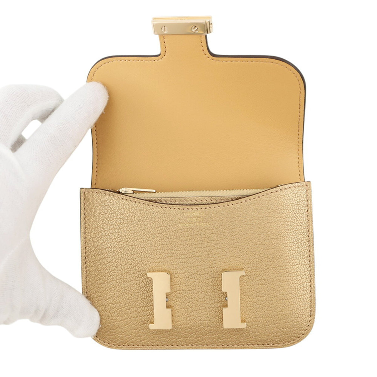 Hermes Champagne Chevre Leather Coin Purse/Coin Case (Pre-Owned)