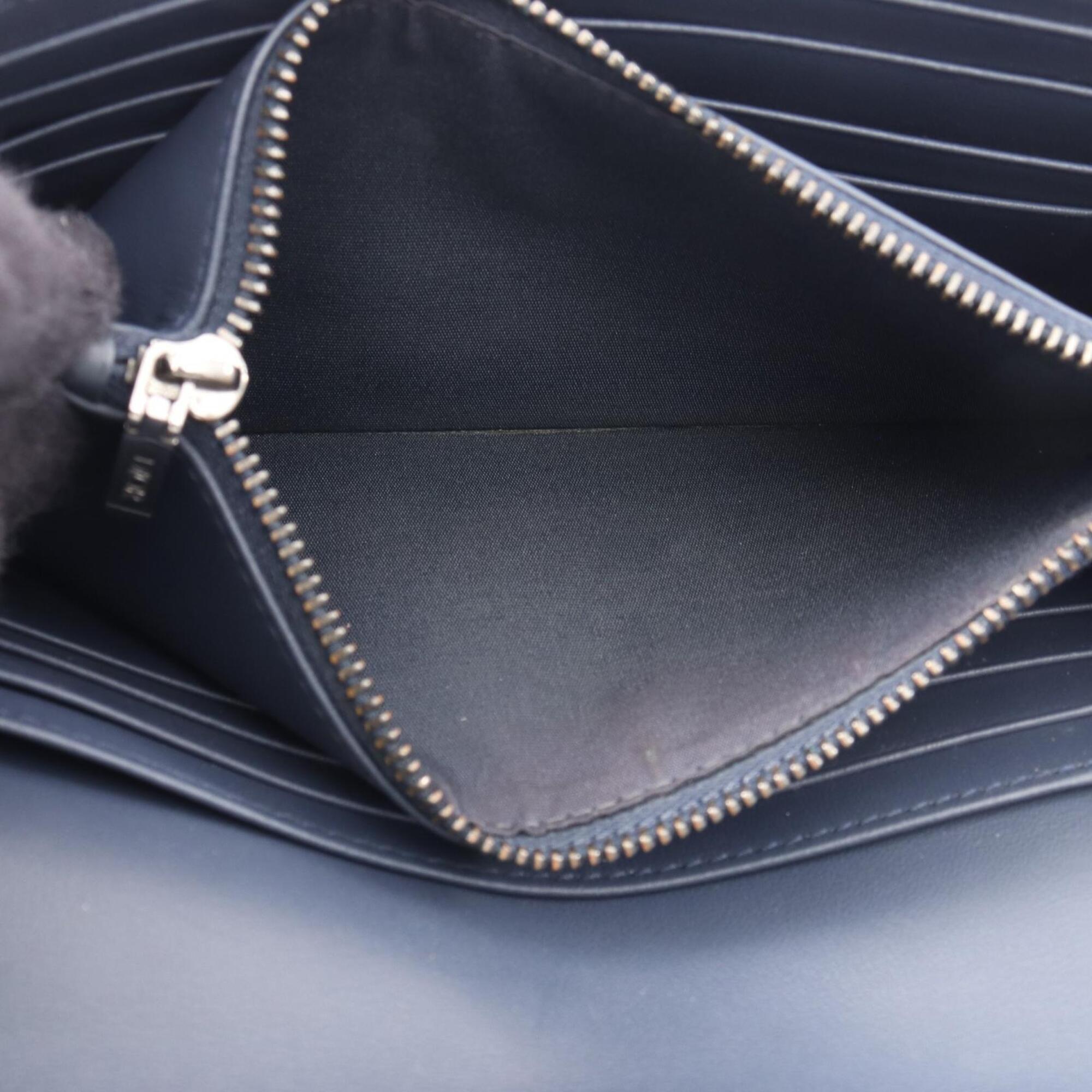 Christian Dior Navy Leather Long Wallet (Bi-Fold) (Pre-Owned)