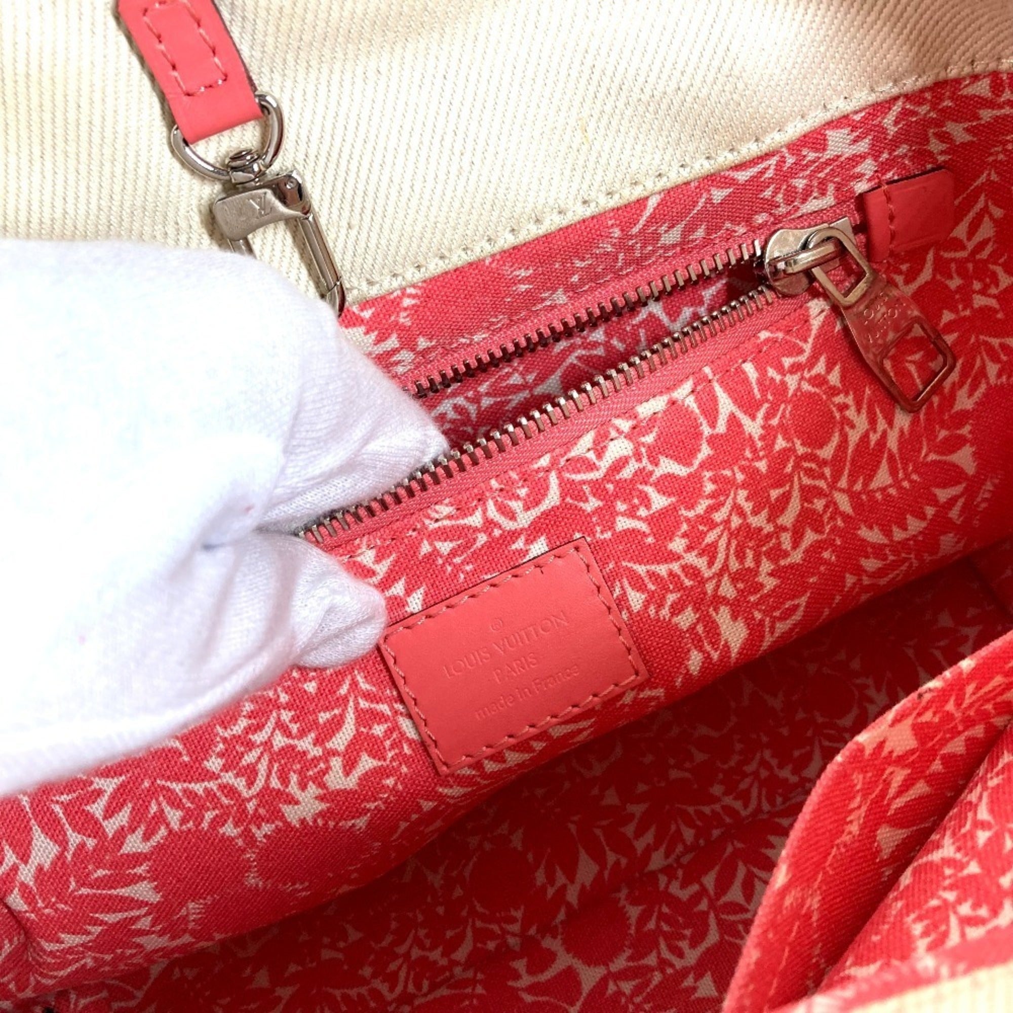 Louis Vuitton Pink White Leather Canvas Shoulder Bag Tote Bag (Pre-Owned)