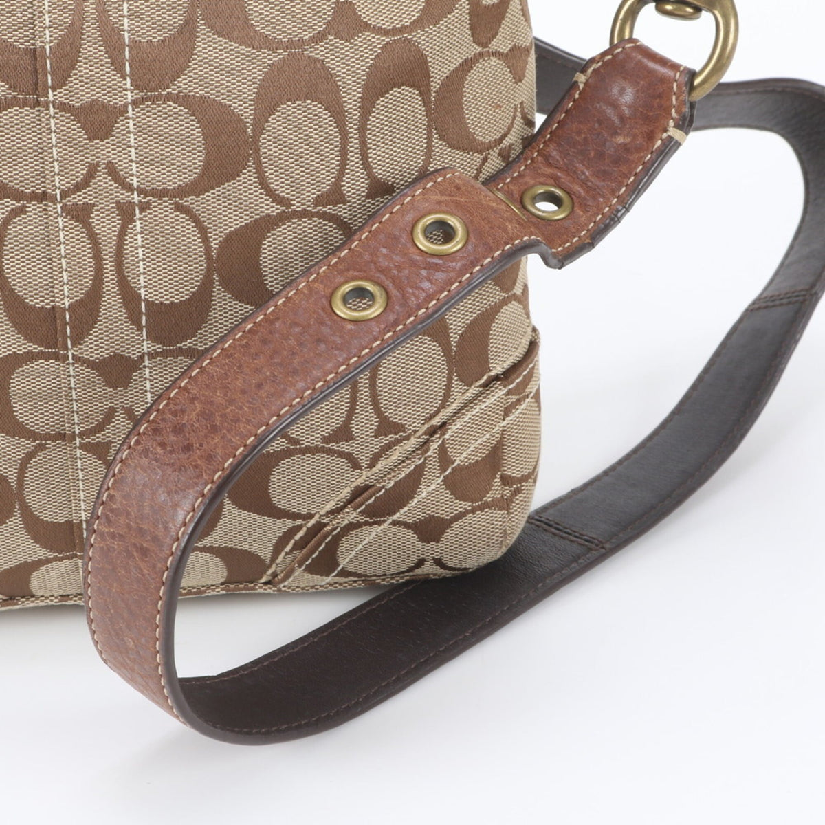 Coach Beige Brown Leather Canvas Crossbody Bag Handbag Shoulder Bag Tote Bag (Pre-Owned)