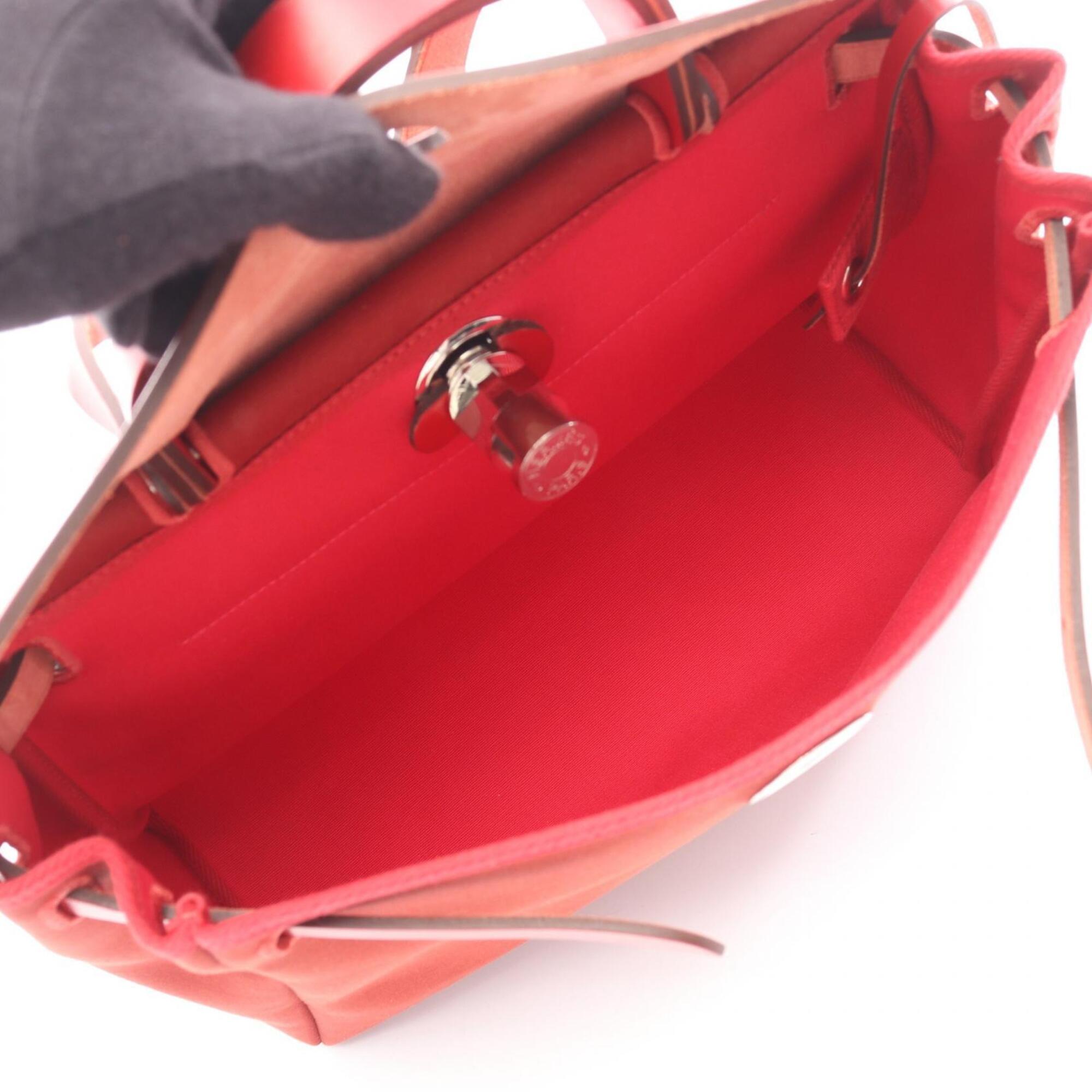 Hermes Bordeaux Pink Red Color Toile Officier Handbag (Pre-Owned)