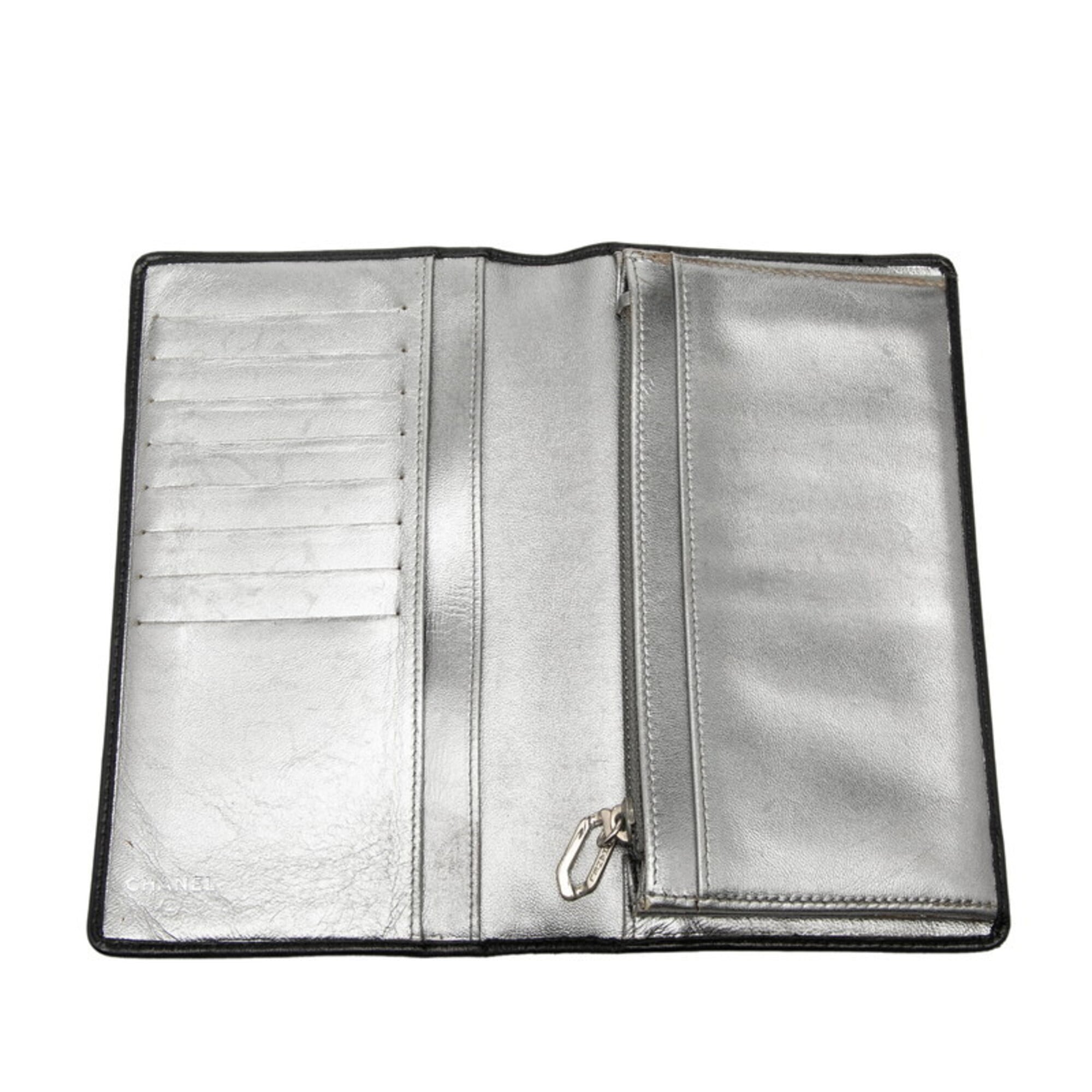 Chanel Black Leather Long Wallet (Bi-Fold) (Pre-Owned)