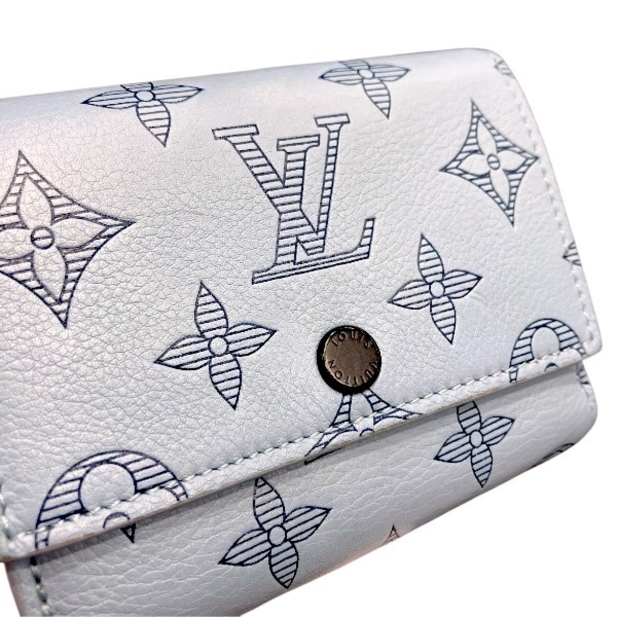 Louis Vuitton Monogram Shadow Blue Leather Wallet (Tri-Fold) (Pre-Owned)