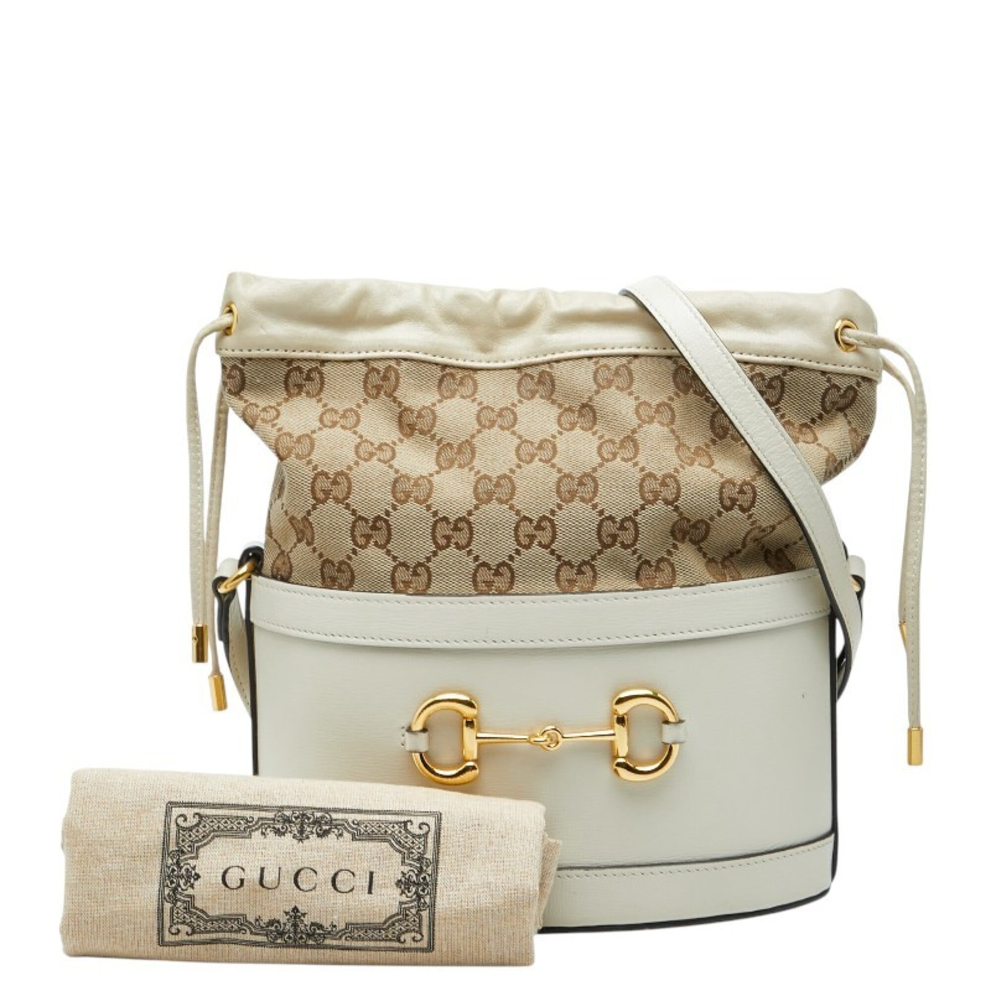 Gucci Beige White Canvas Leather Shoulder Bag (Pre-Owned)