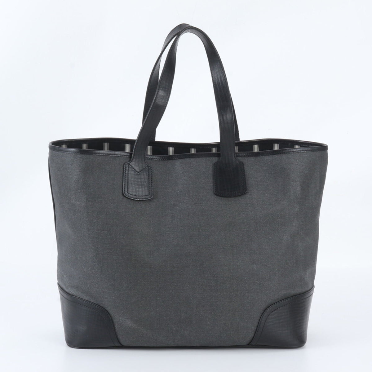 Bally Black Gray Leather Coated Canvas Shoulder Bag Tote Bag (Pre-Owned)