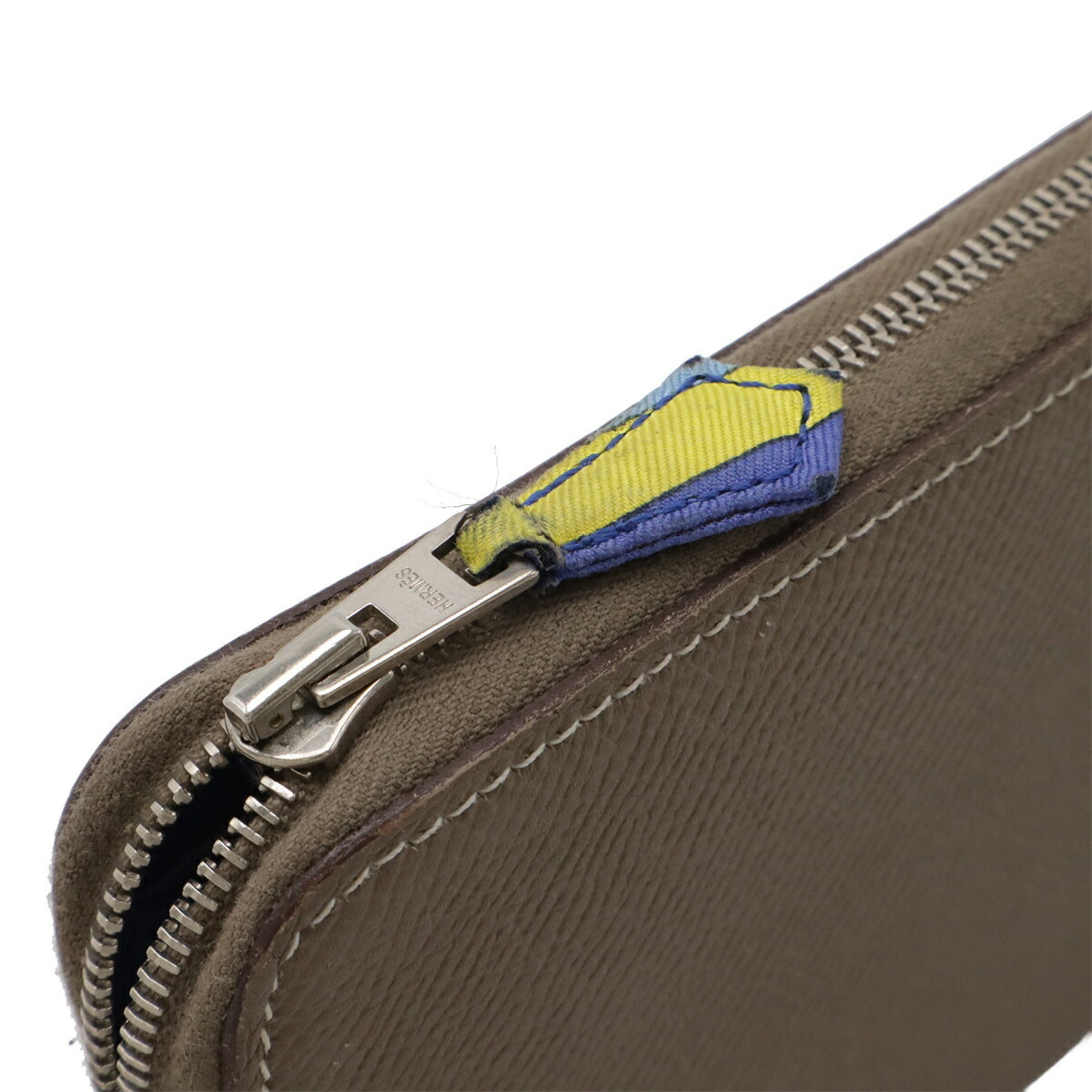 Hermes Etoupe Gray Epsom Leather Silk Long Wallet (Bi-Fold) (Pre-Owned)