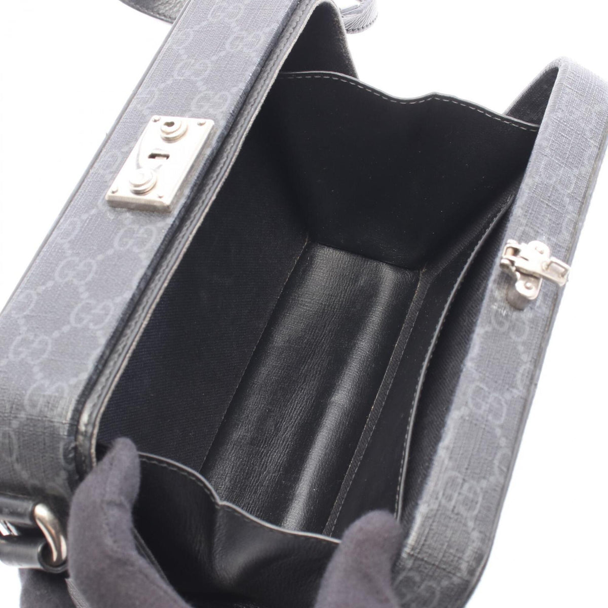 Gucci Black Gray Coated Canvas Leather Handbag Shoulder Bag (Pre-Owned)