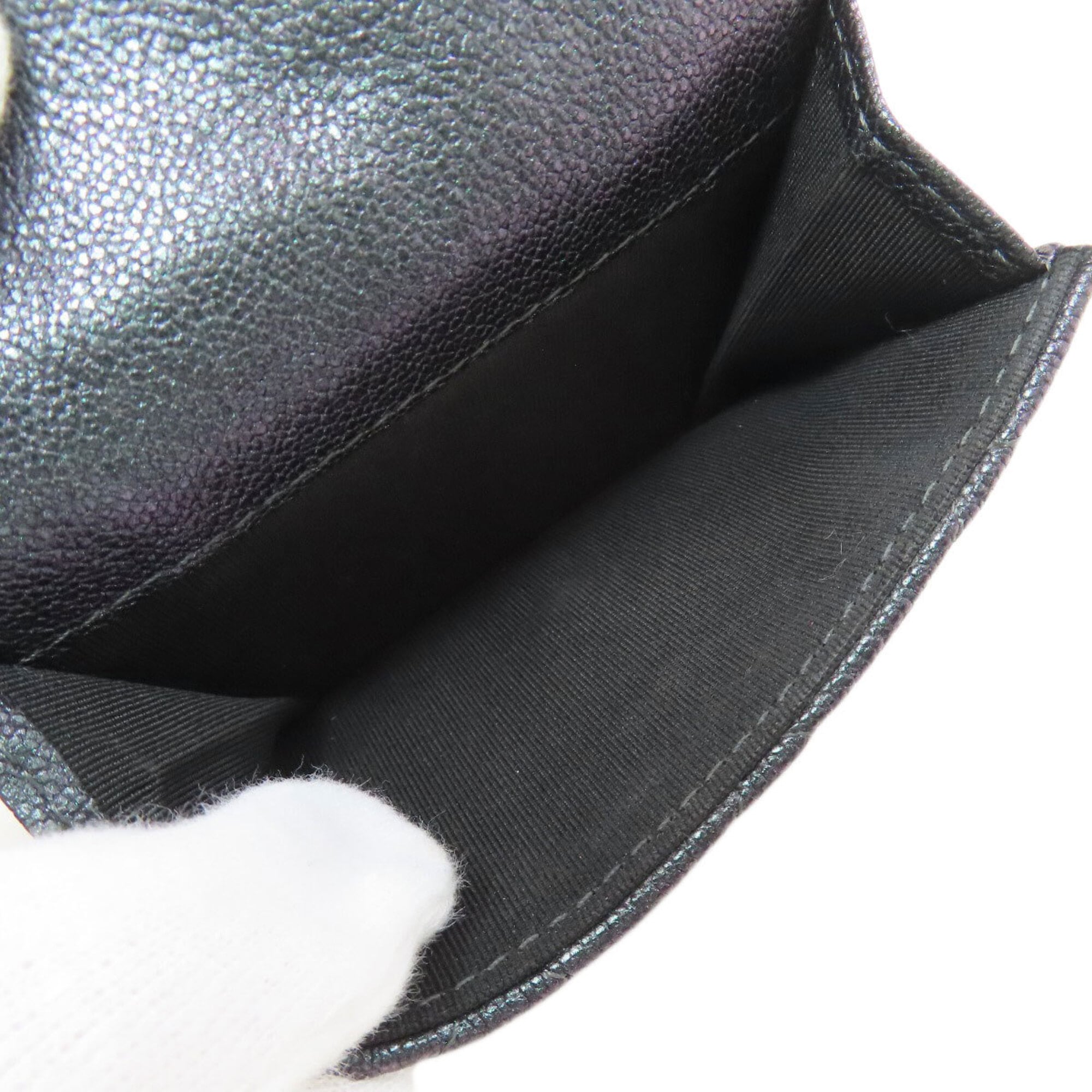 Chanel Black Metallic Purple Leather Wallet (Tri-Fold) (Pre-Owned)