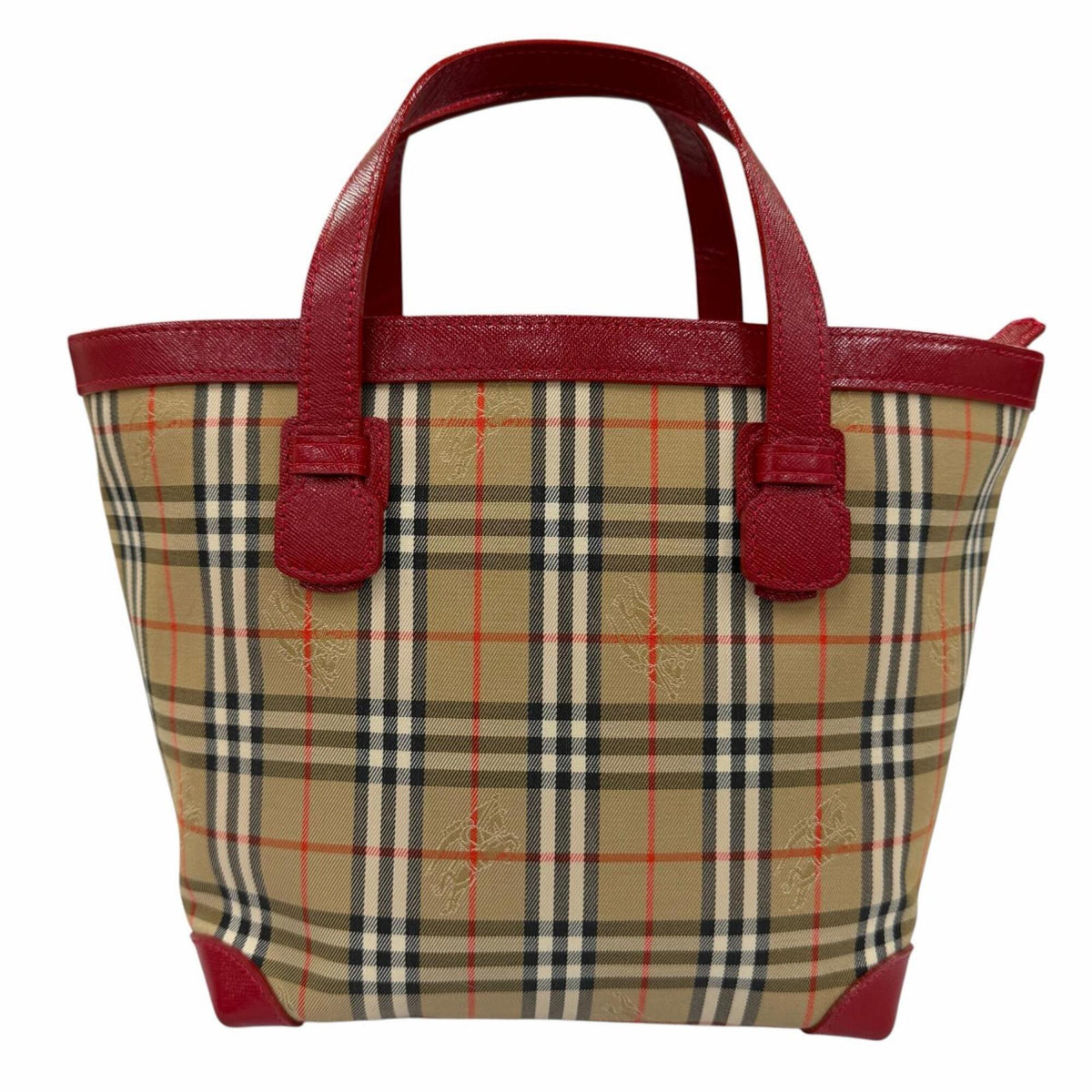 Burberry Brown Red Color Canvas Leather Handbag (Pre-Owned)