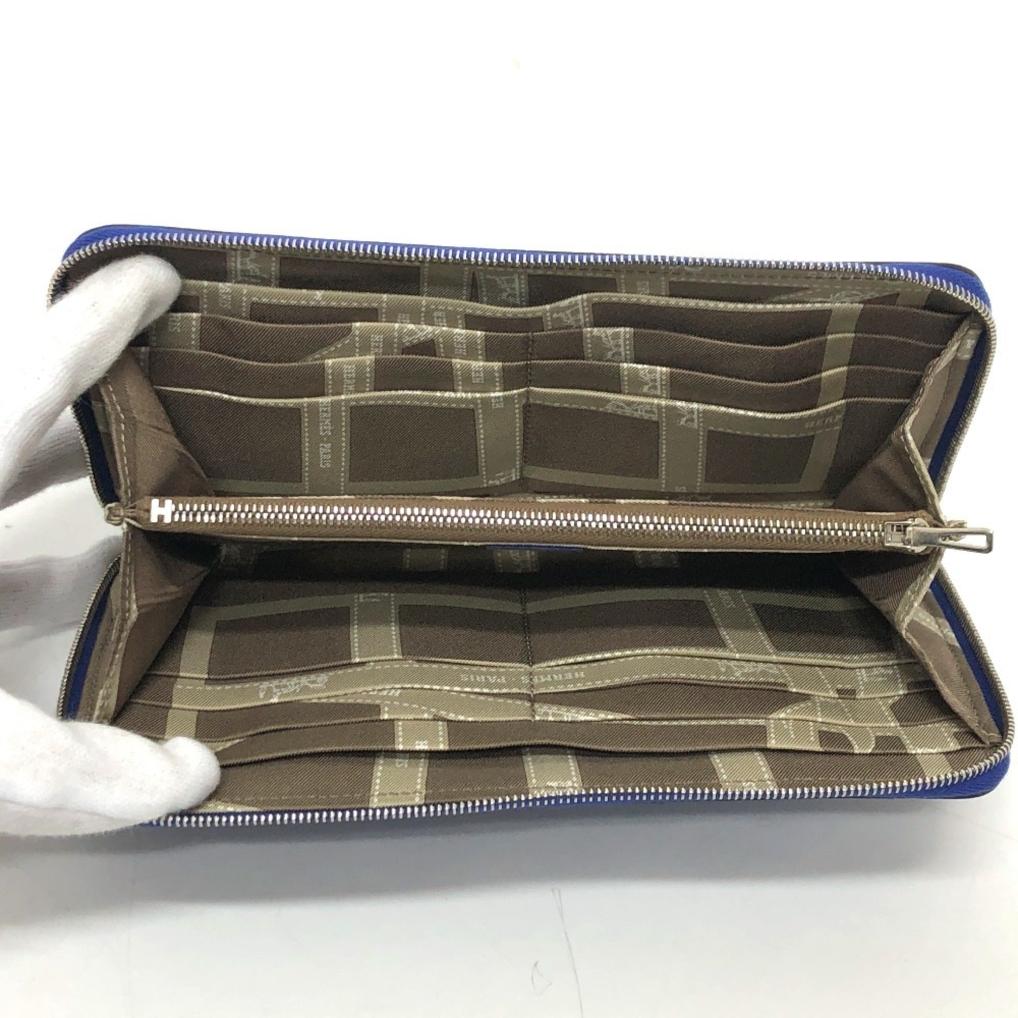 Hermes Silk'in Blue Epsom Leather Long Wallet (Bi-Fold) (Pre-Owned)