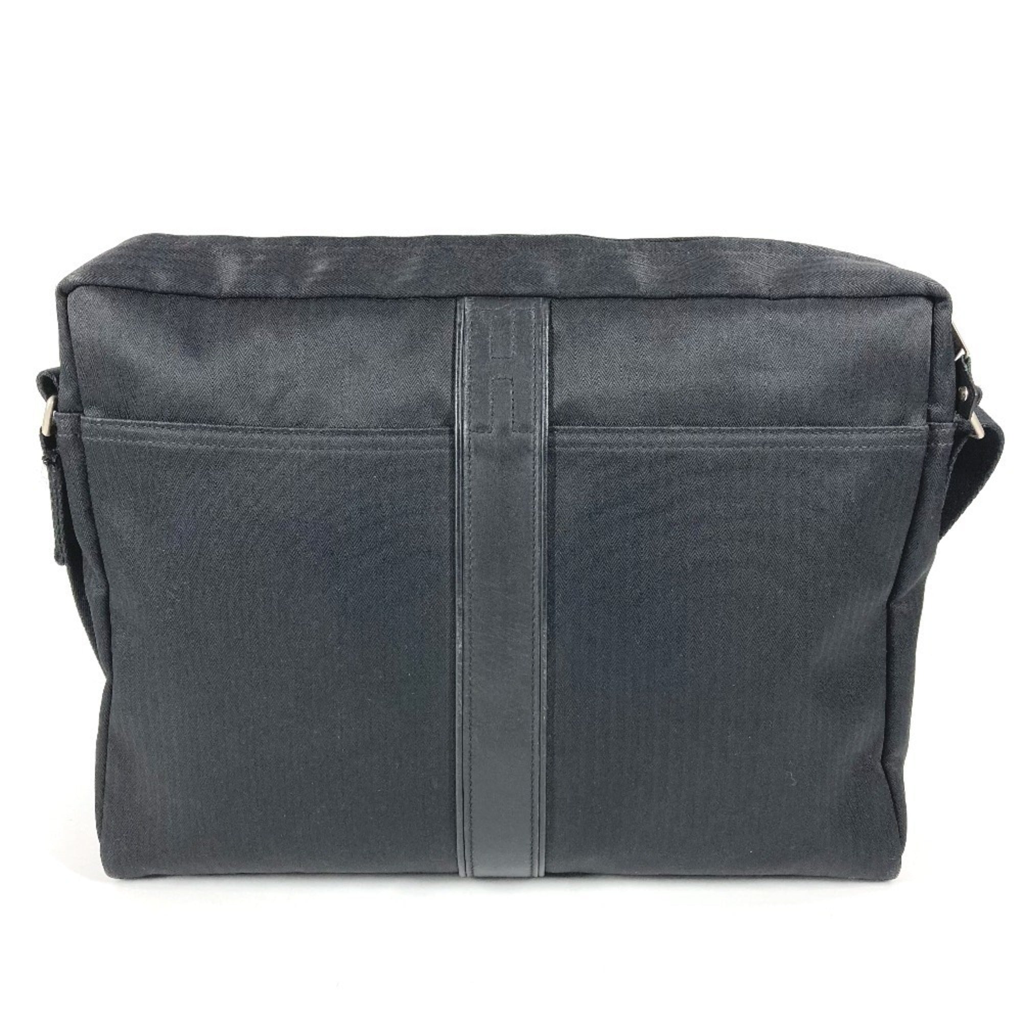 Hermes Acapulco Black Toile Chevron Leather Messenger Bag Shoulder Bag (Pre-Owned)