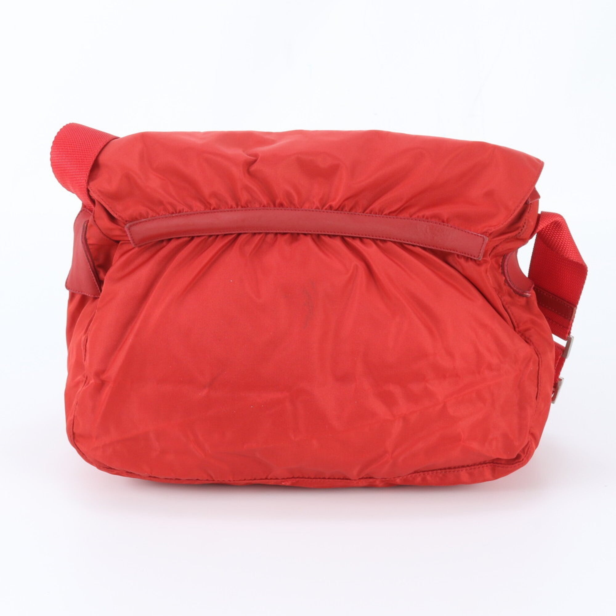 Prada Red Color Nylon Leather Shoulder Bag (Pre-Owned)