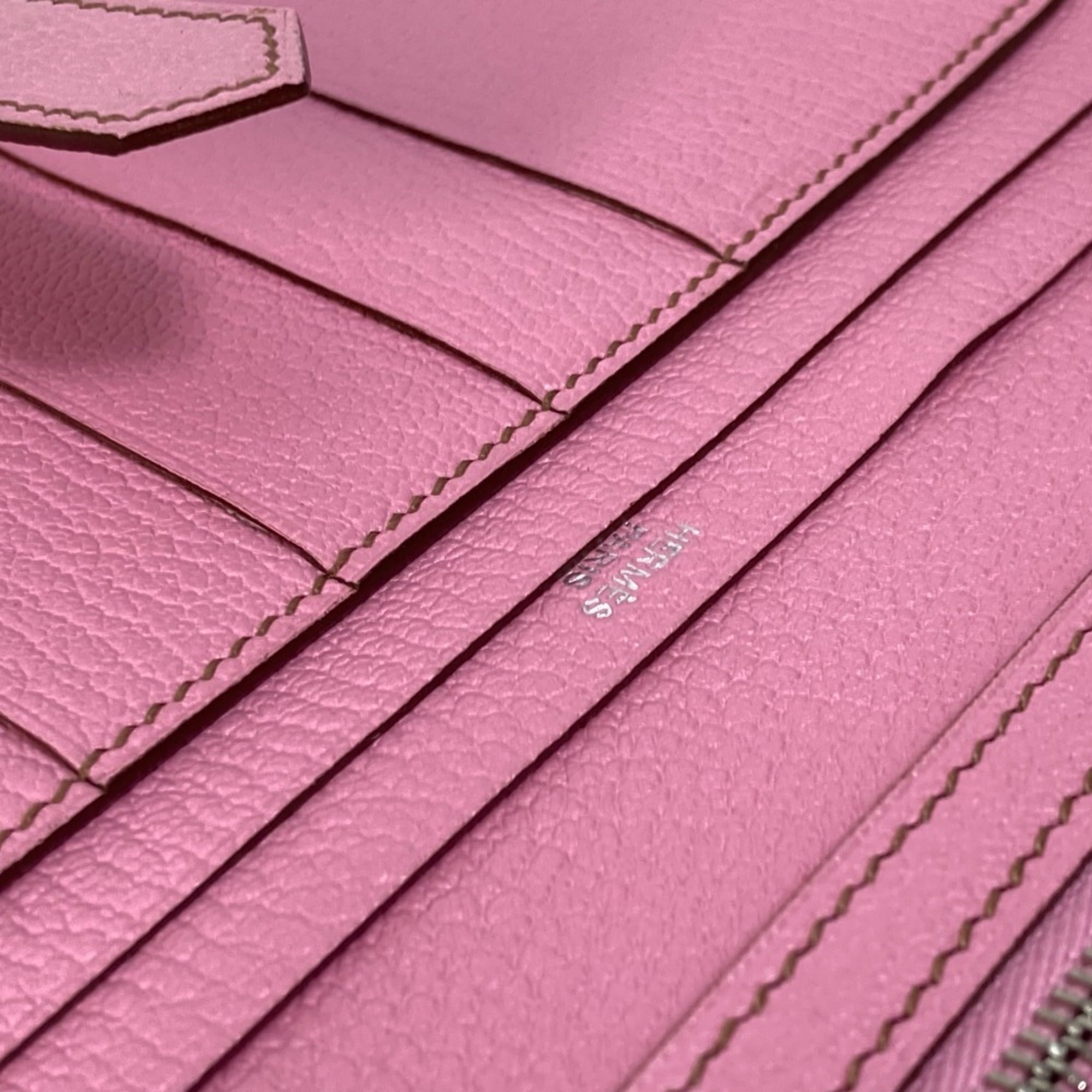 Hermes Bearn Pink Soufre Chevre Leather Chain/Shoulder Wallet (Pre-Owned)