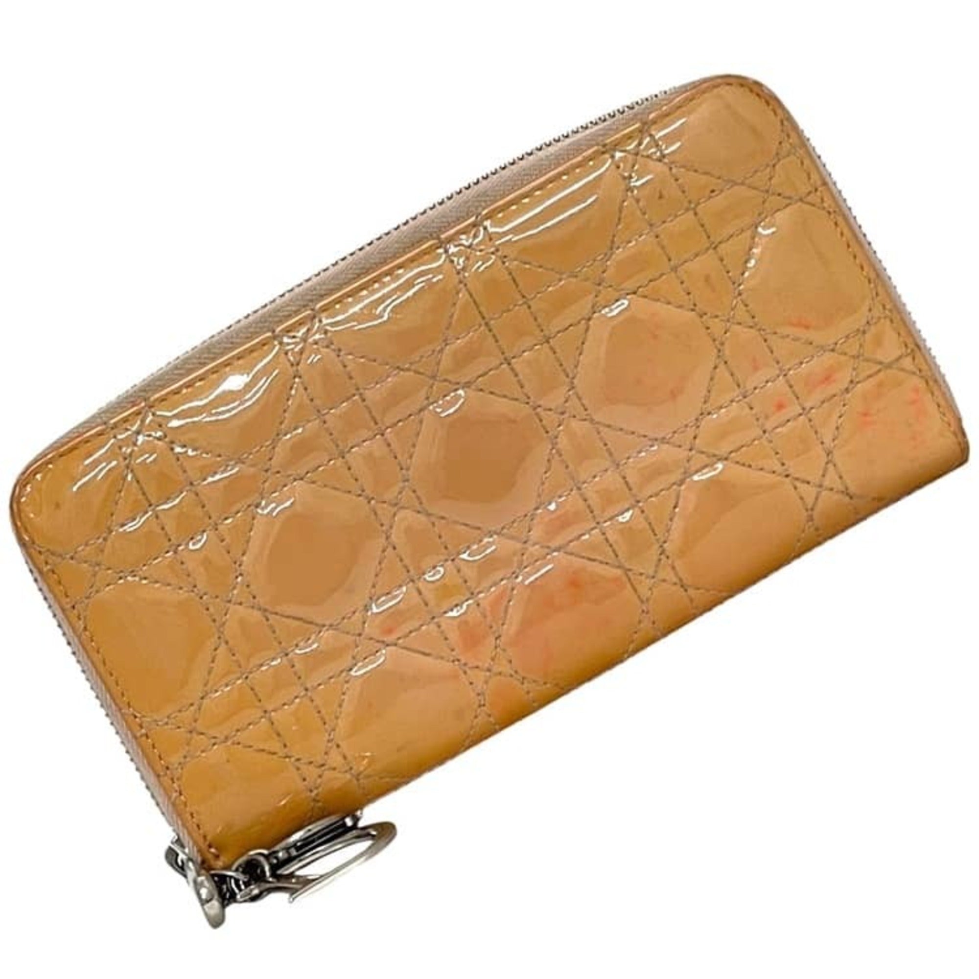 Christian Dior Beige Orange Patent Leather Leather Long Wallet (Bi-Fold) (Pre-Owned)
