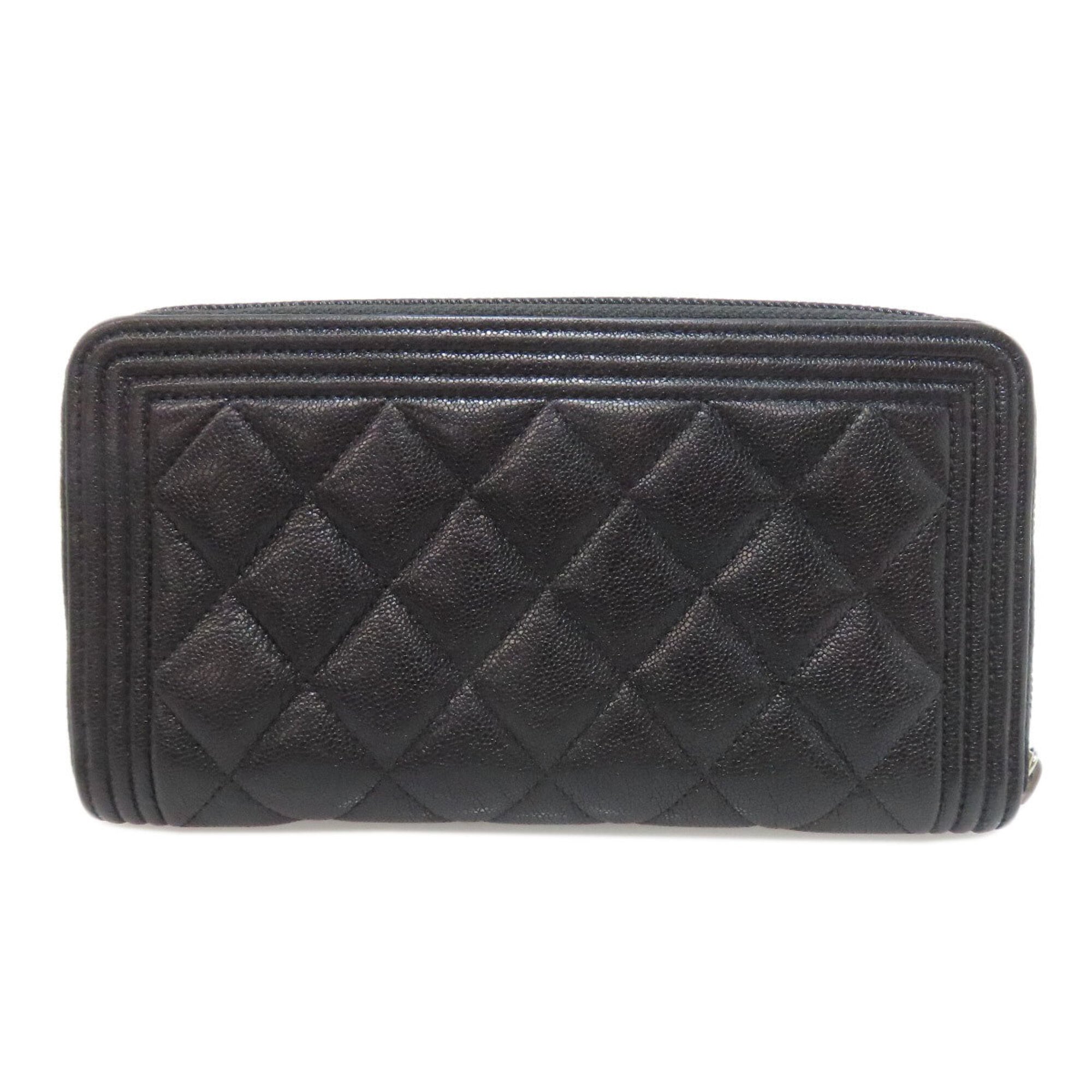Chanel Boy Chanel Black Leather Long Wallet (Bi-Fold) (Pre-Owned)
