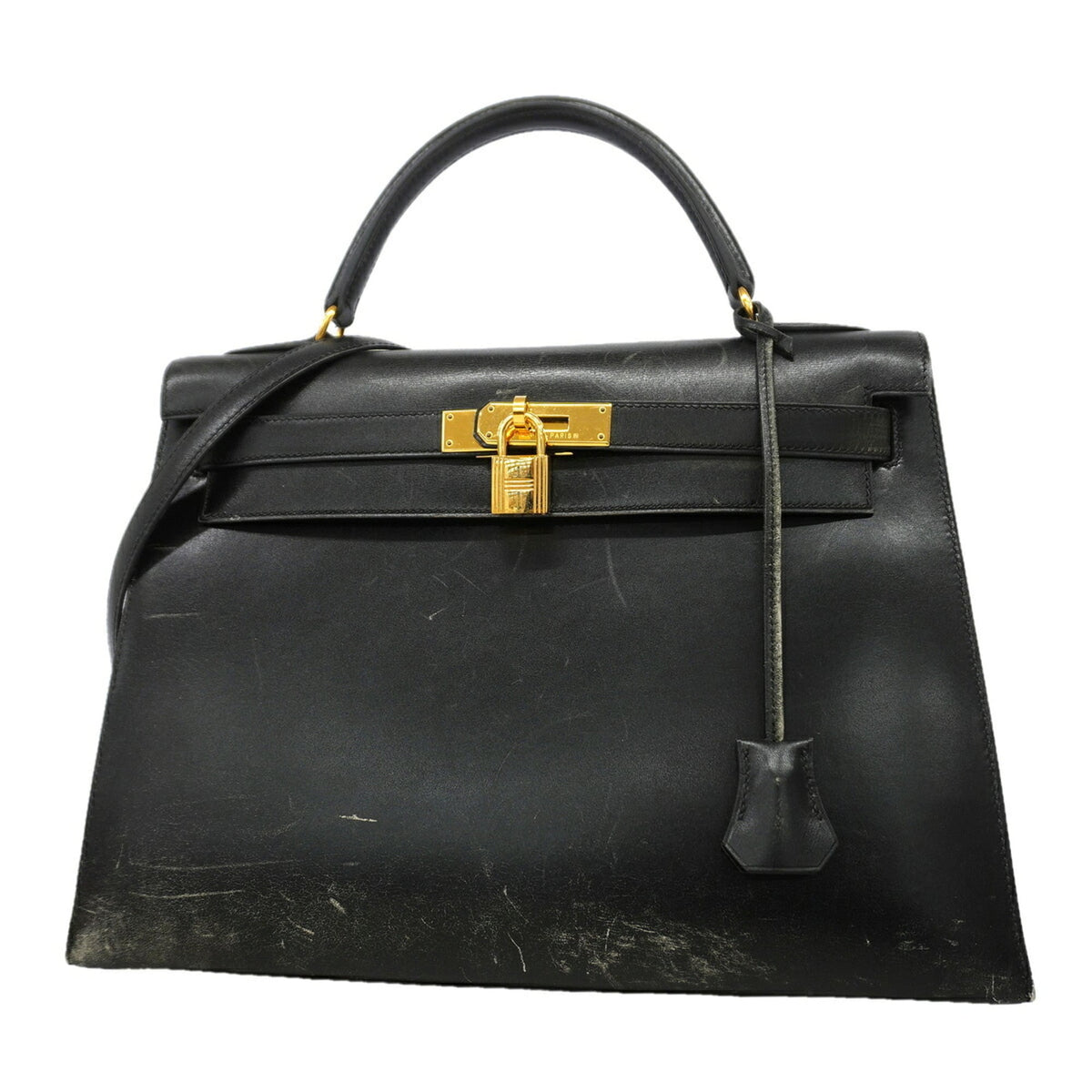 Hermes Black Box Calf Leather Handbag (Pre-Owned)