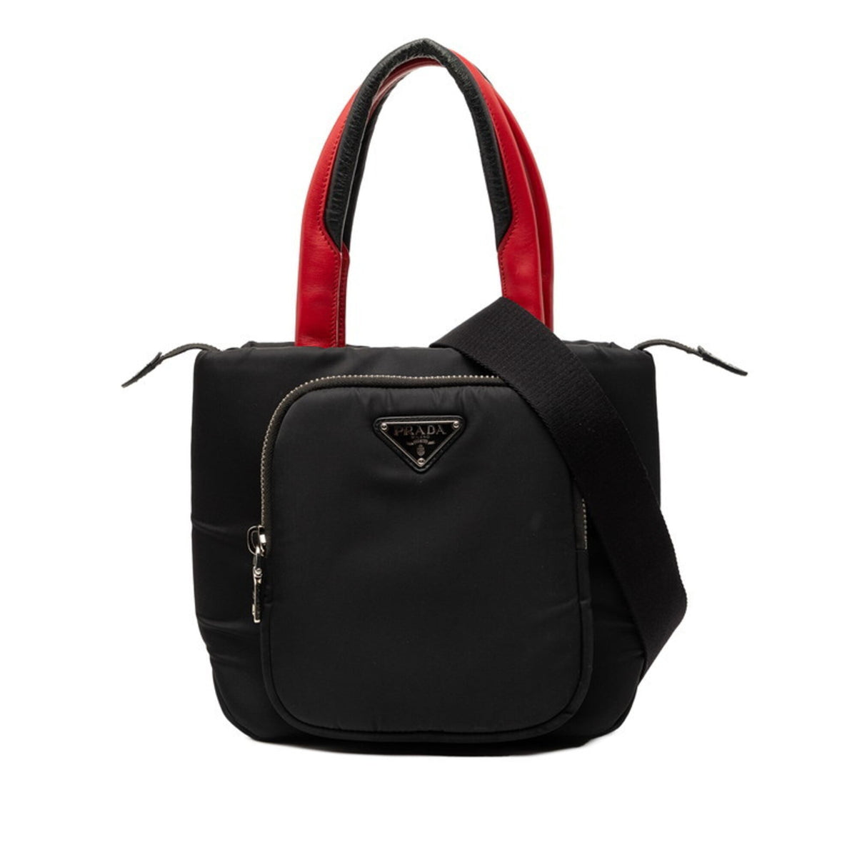 Prada Black Red Color Nylon Handbag Shoulder Bag (Pre-Owned)