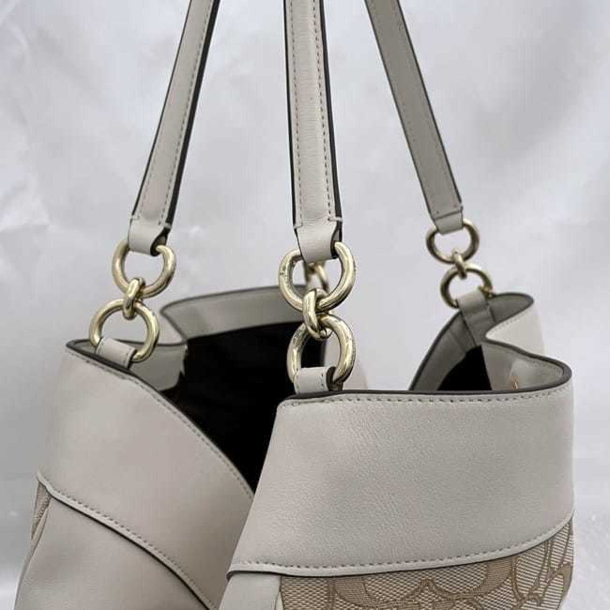 Coach Cream White Leather Canvas Tote Bag (Pre-Owned)