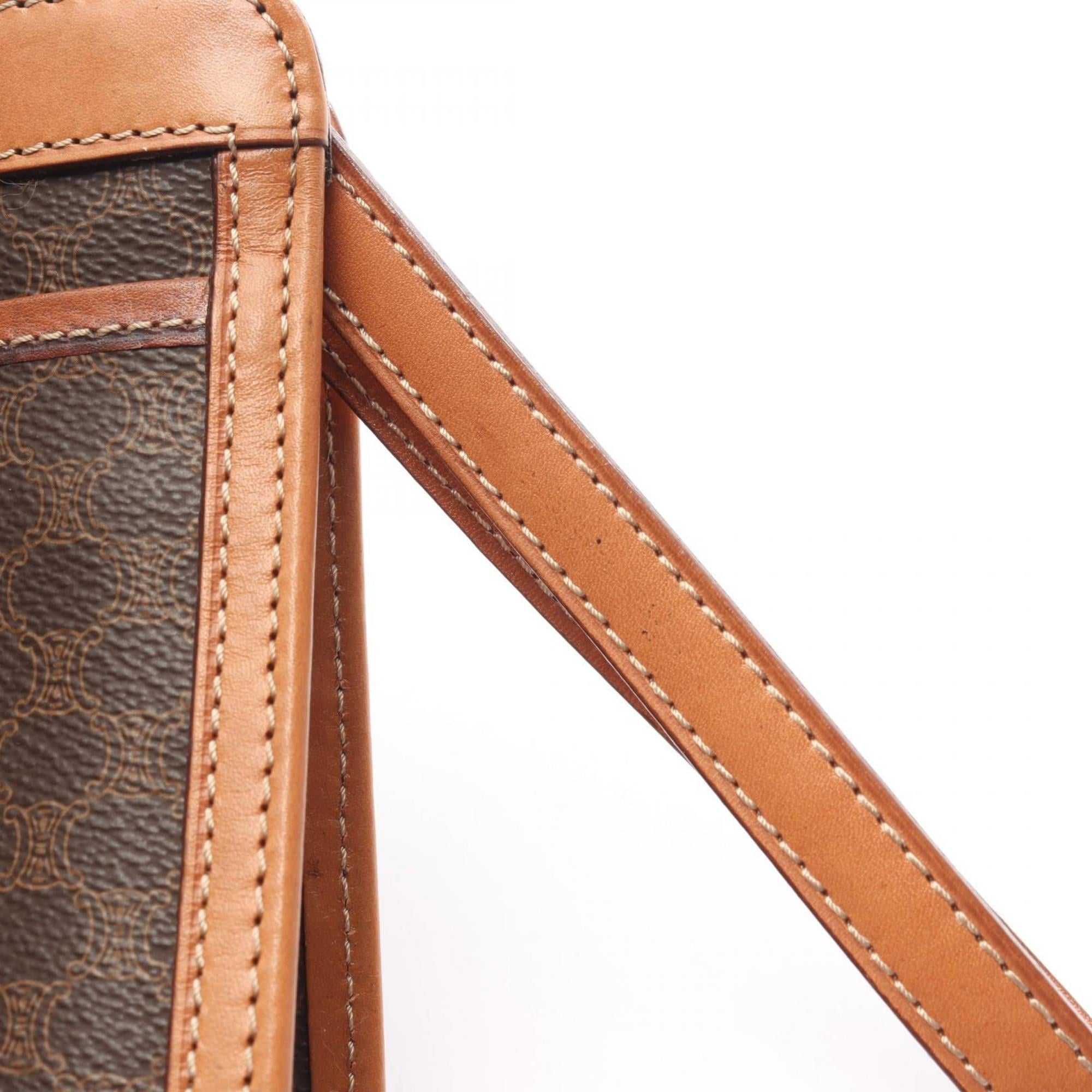 Celine Brown Coated Canvas Leather Clutch Bag Handbag (Pre-Owned)