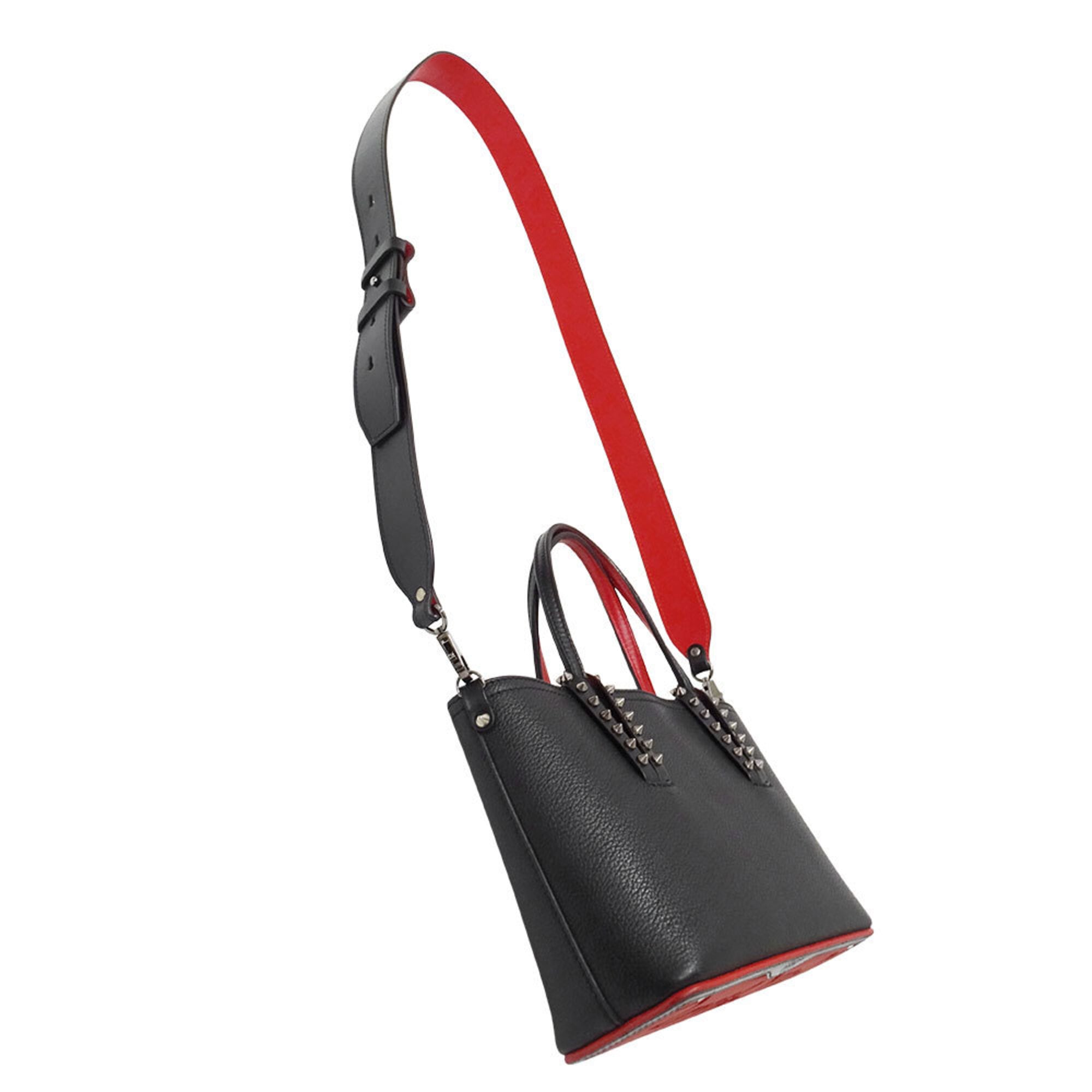 Christian Louboutin Black Red Color Leather Handbag Shoulder Bag (Pre-Owned)