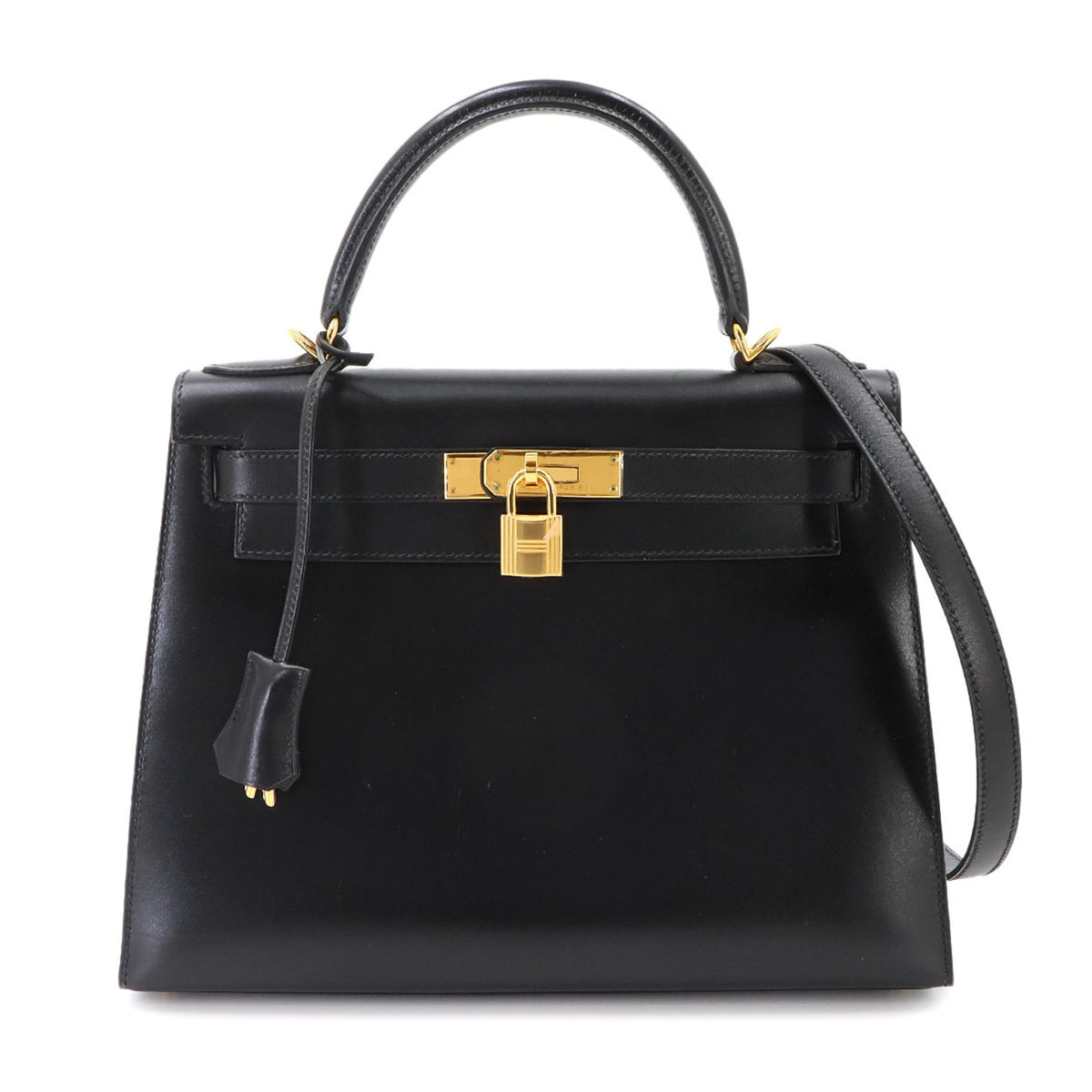 Hermes Kelly Black Box Calf Leather Handbag (Pre-Owned)