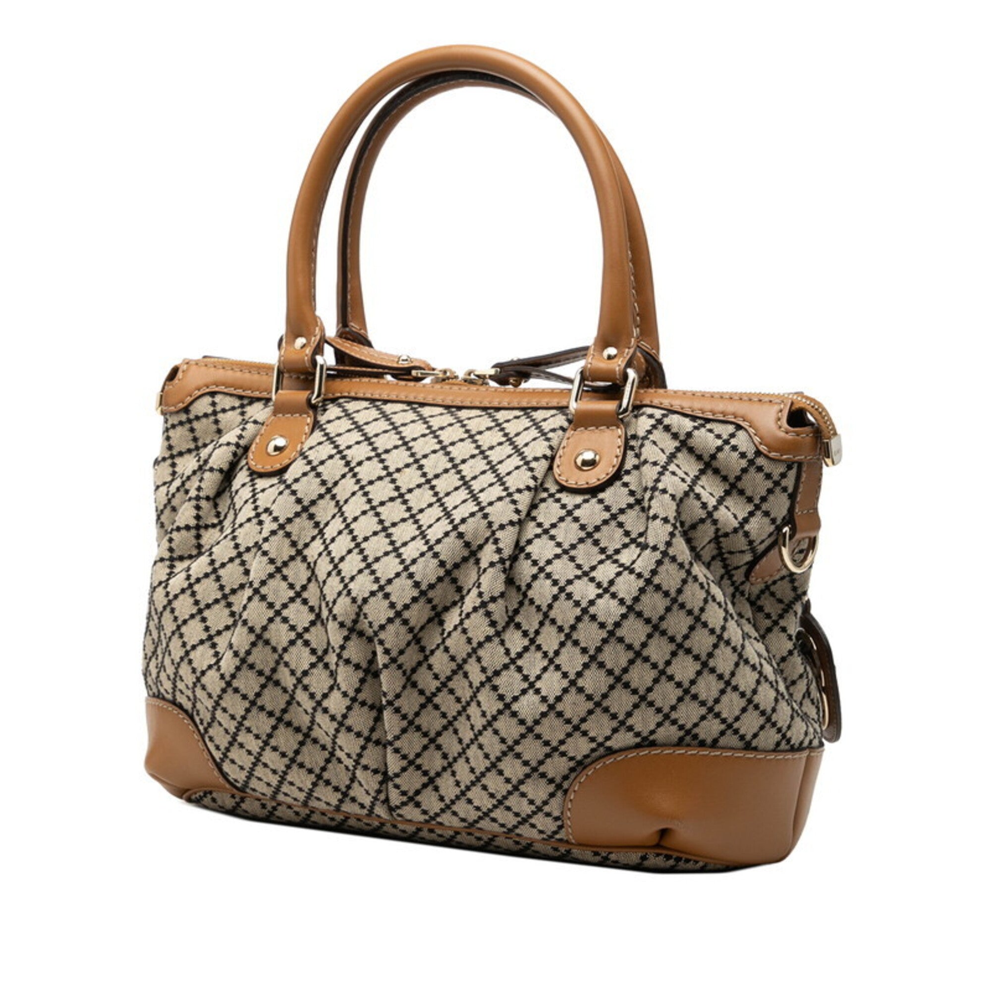 Gucci Beige Black Brown Canvas Leather Handbag Shoulder Bag (Pre-Owned)