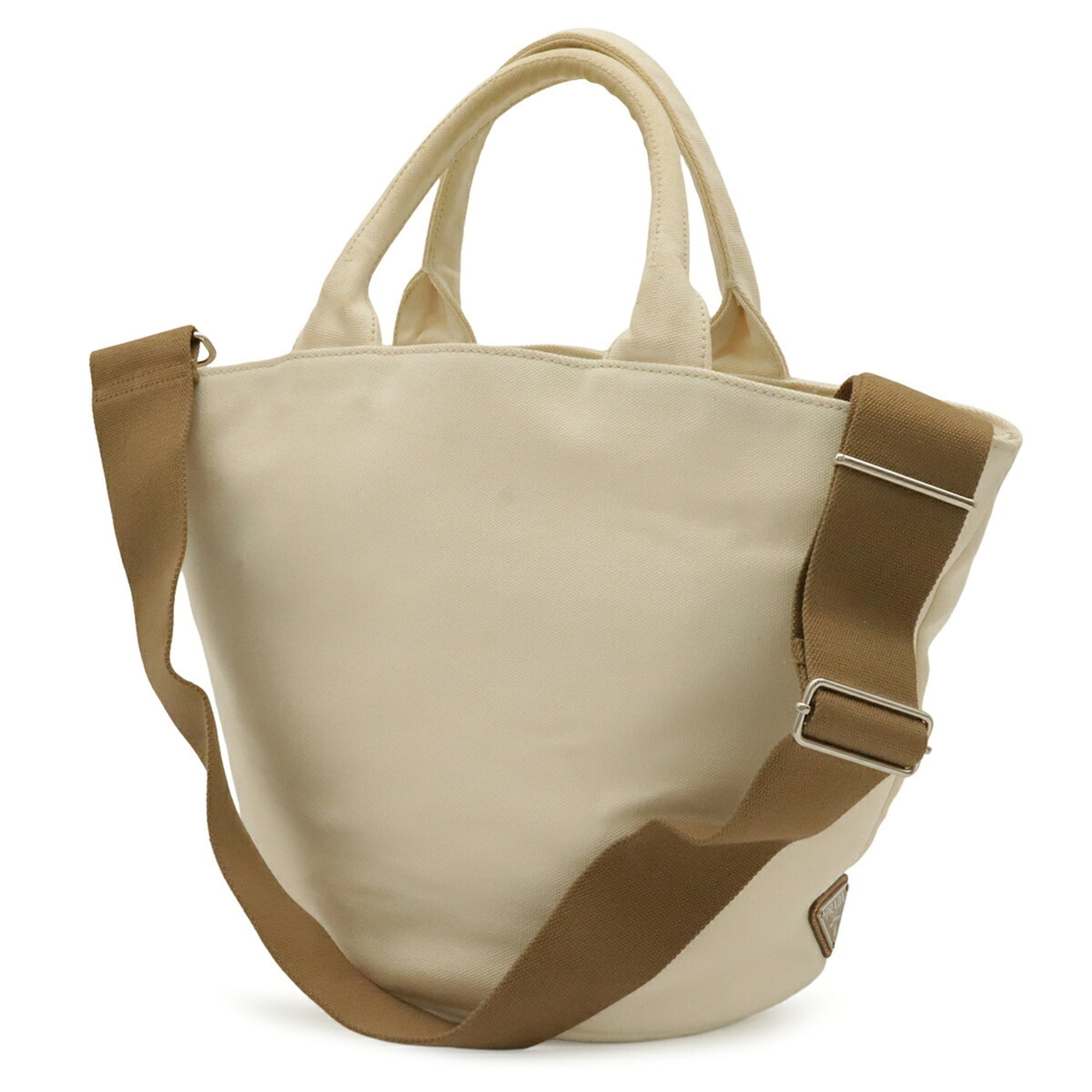 Prada Ivory White Yellow Canapa Handbag Pouch Shoulder Bag Tote Bag (Pre-Owned)
