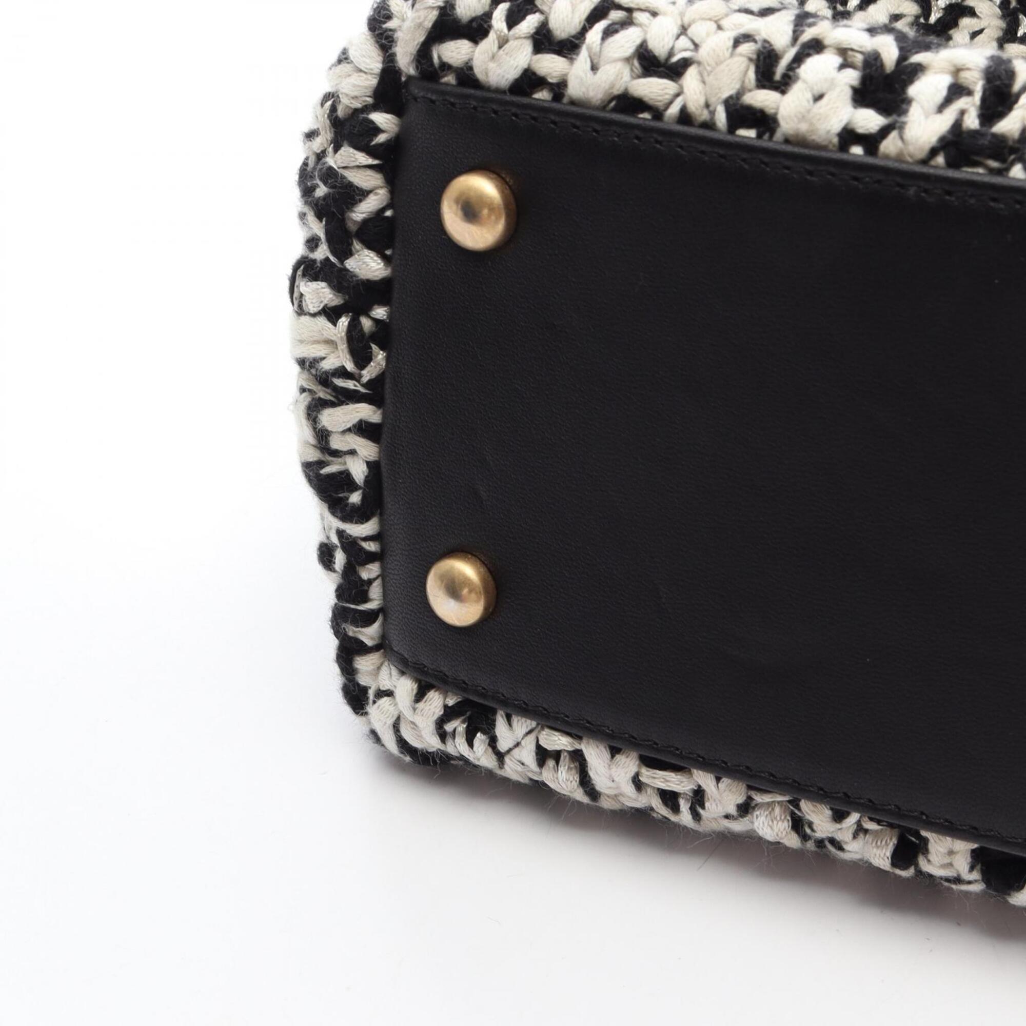 Chanel Black White Leather Fabric Handbag (Pre-Owned)
