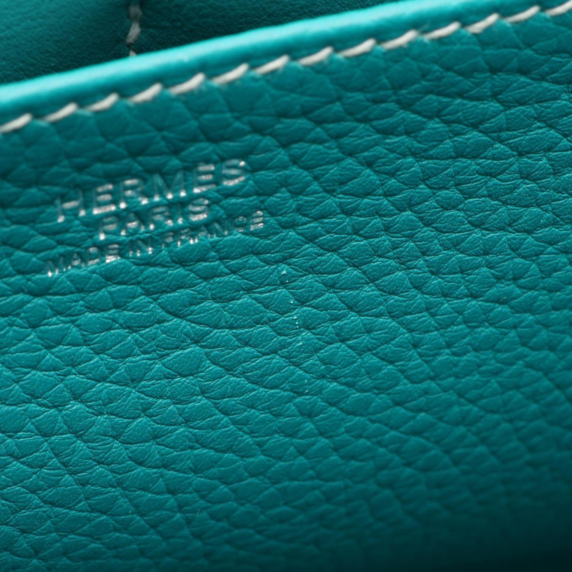 Hermes Blue Green Taurillon Clemence Leather Handbag (Pre-Owned)