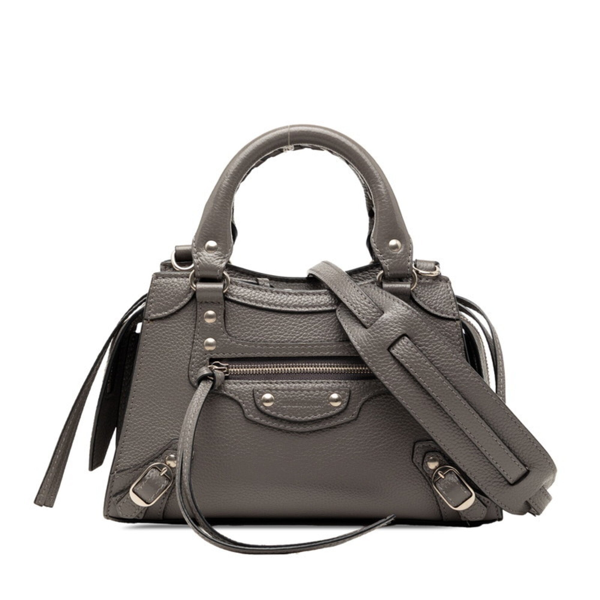 Balenciaga Gray Leather Handbag Shoulder Bag (Pre-Owned)
