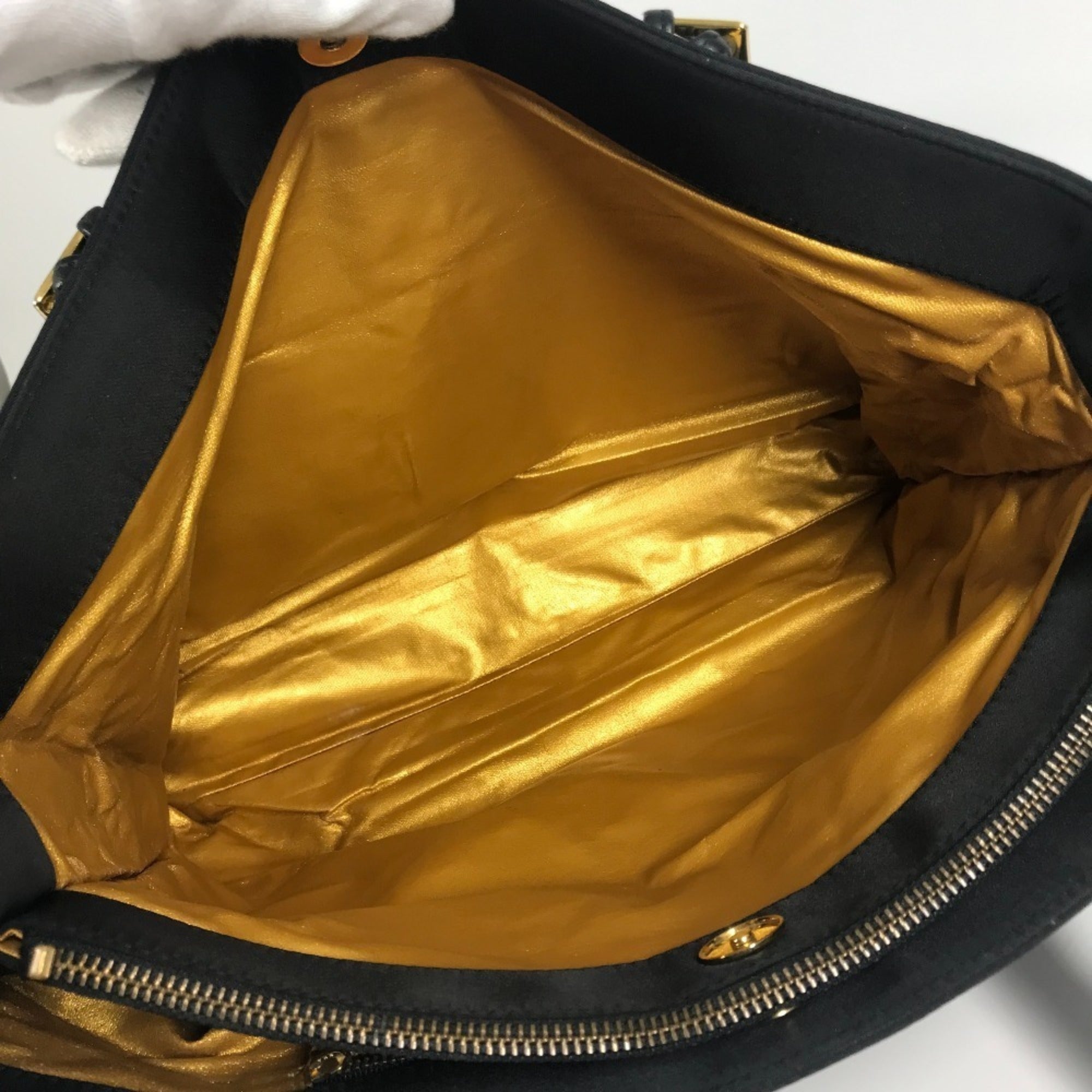 Versace Black Nylon Leather Shoulder Bag Tote Bag (Pre-Owned)