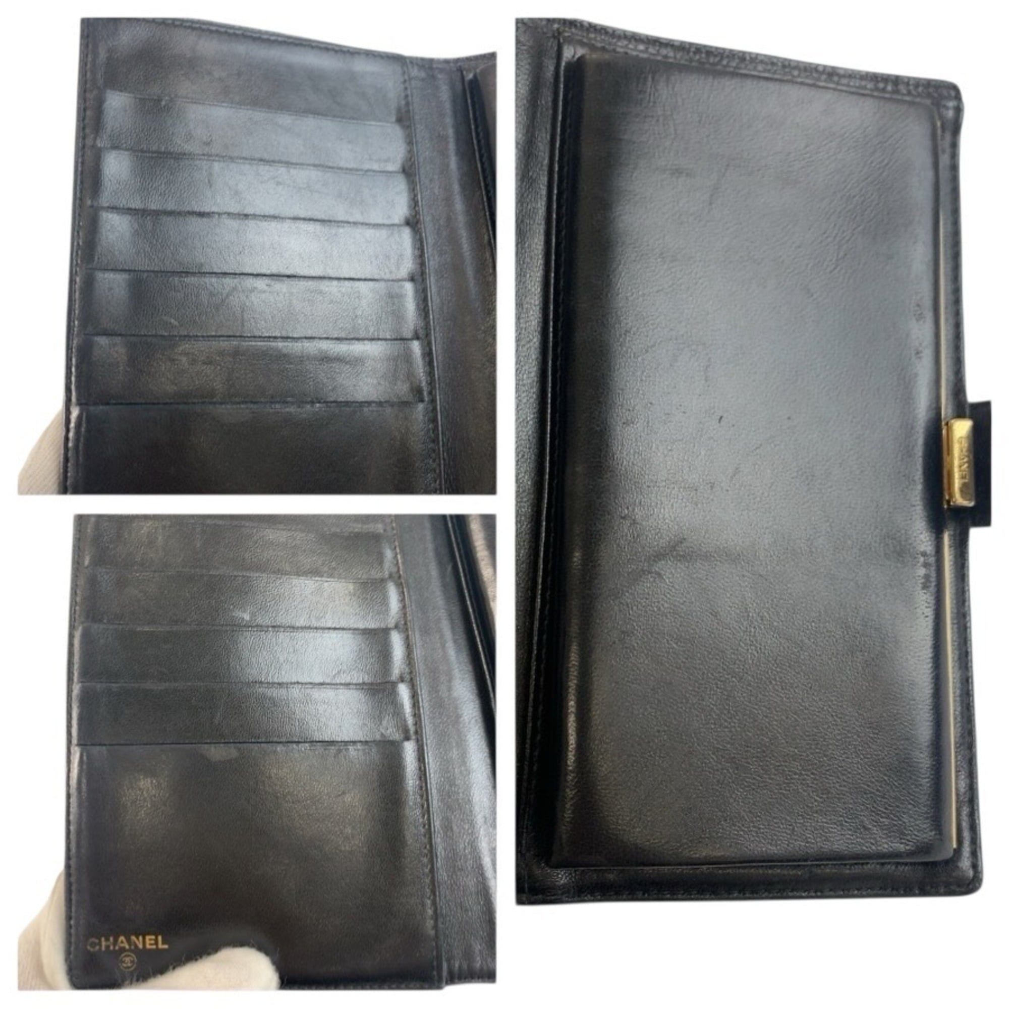 Chanel Black Leather Long Wallet (Bi-Fold) (Pre-Owned)