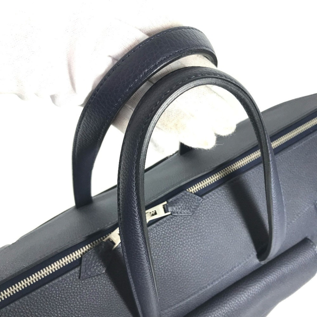 Hermes Navy Togo Leather Boston Bag Handbag Shoulder Bag (Pre-Owned)