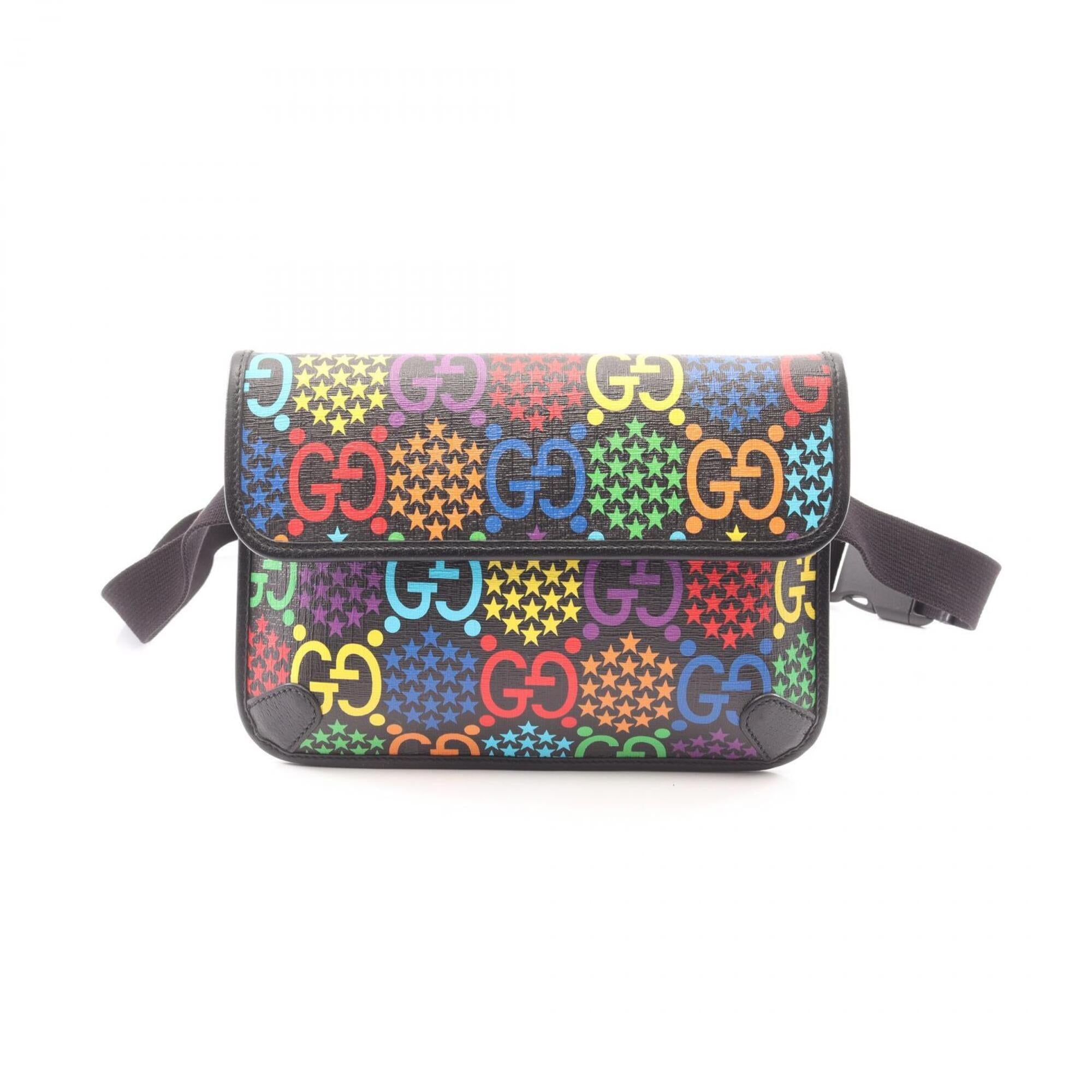 Gucci Black Multi-Color Coated Canvas Leather Fanny Pack Handbag (Pre-Owned)