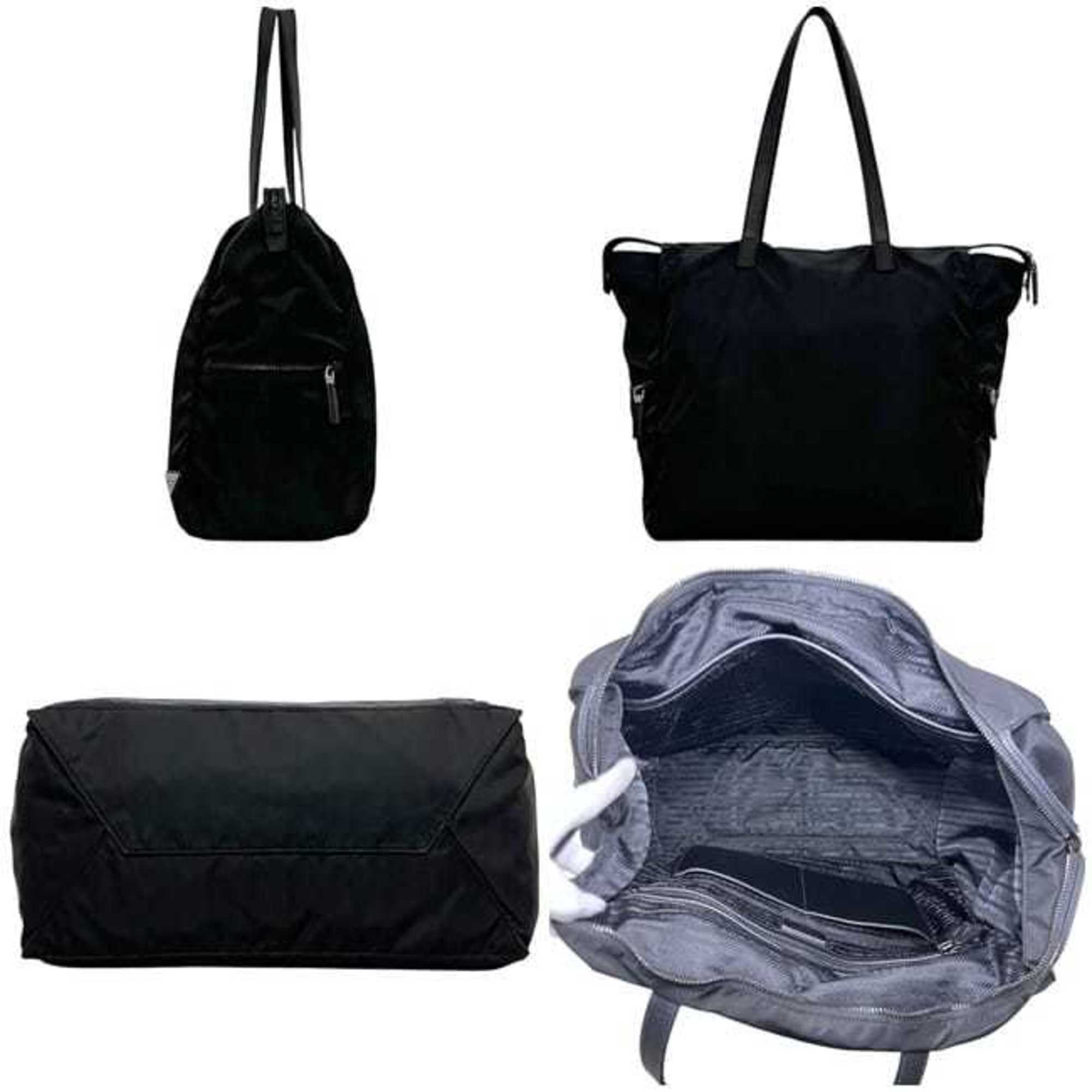 Prada Black Nero Nylon Leather Tote Bag (Pre-Owned)