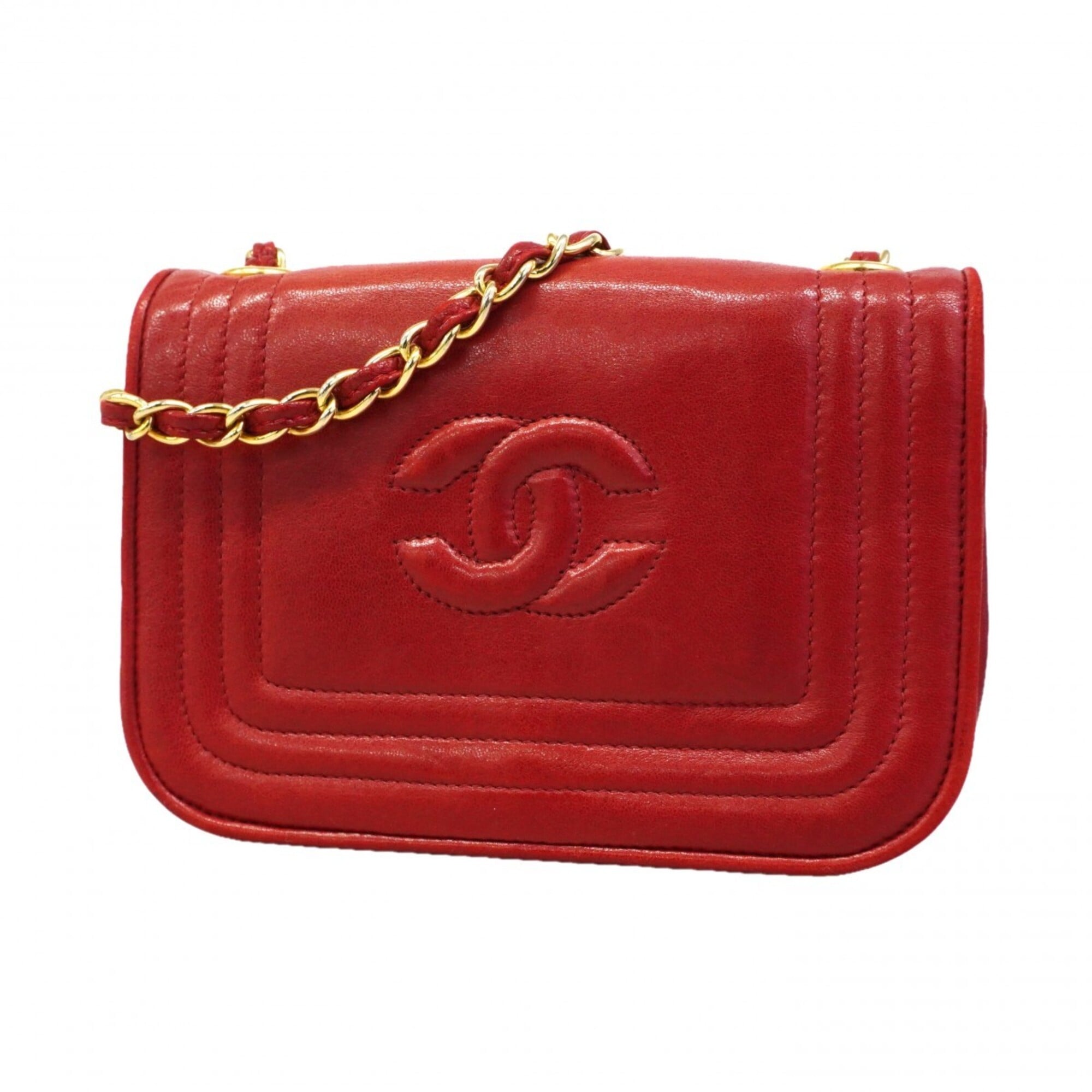 Chanel Red Color Leather Shoulder Bag (Pre-Owned)