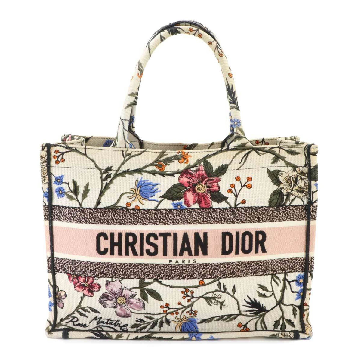 Christian Dior Multi-Color White Canvas Handbag Tote Bag (Pre-Owned)