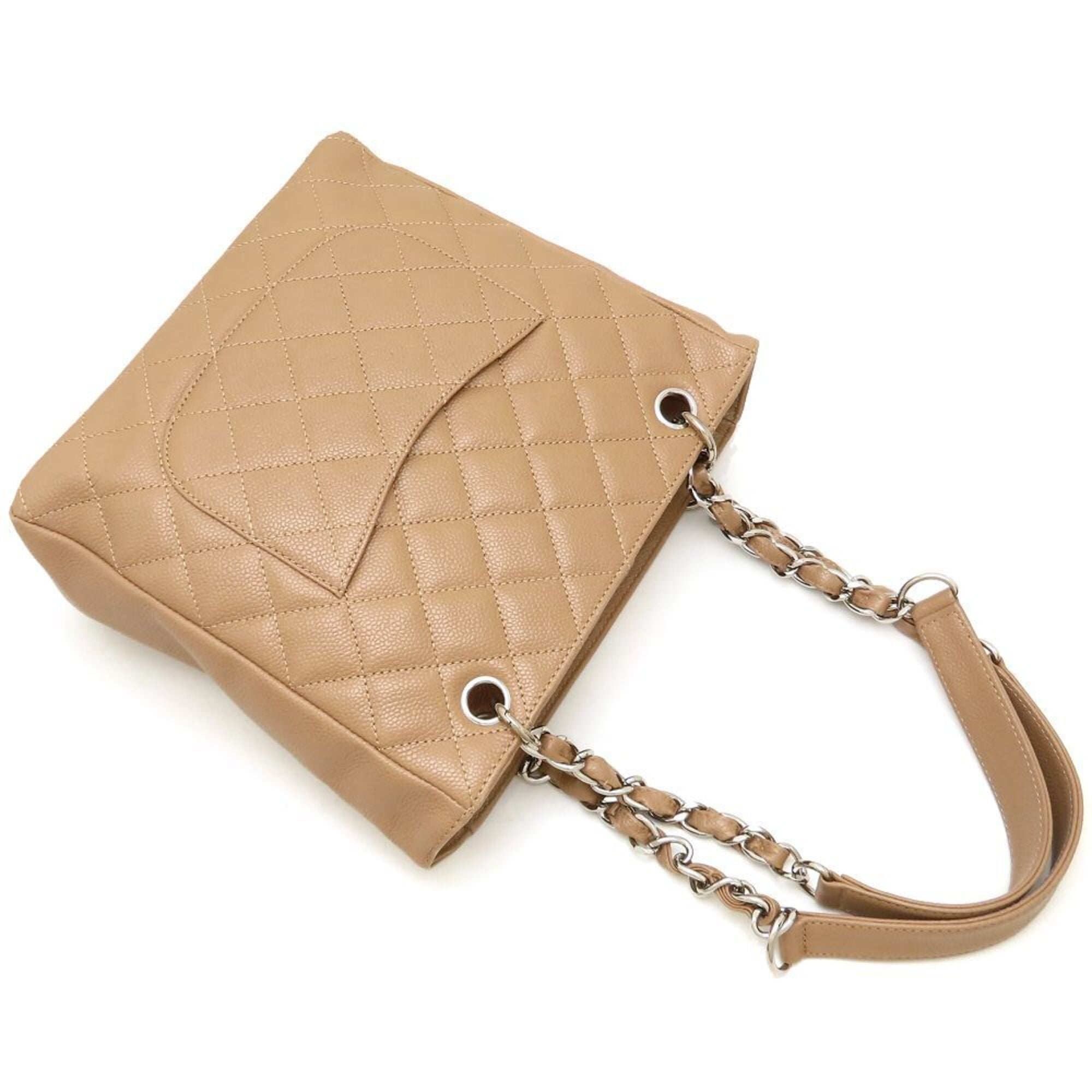 Chanel Beige Grained Calfskin Shoulder Bag Tote Bag (Pre-Owned)