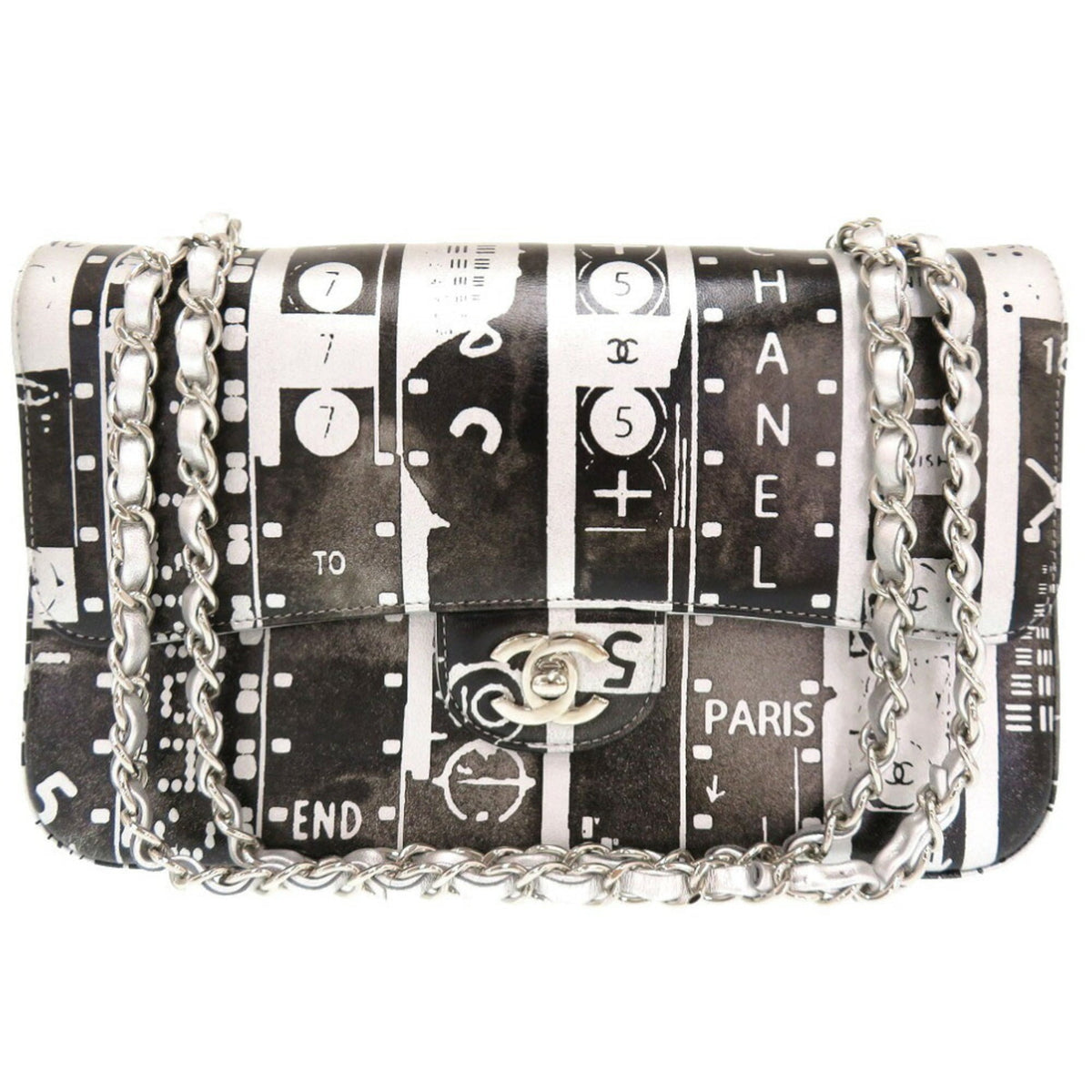 Chanel Black Silver Leather Shoulder Bag (Pre-Owned)
