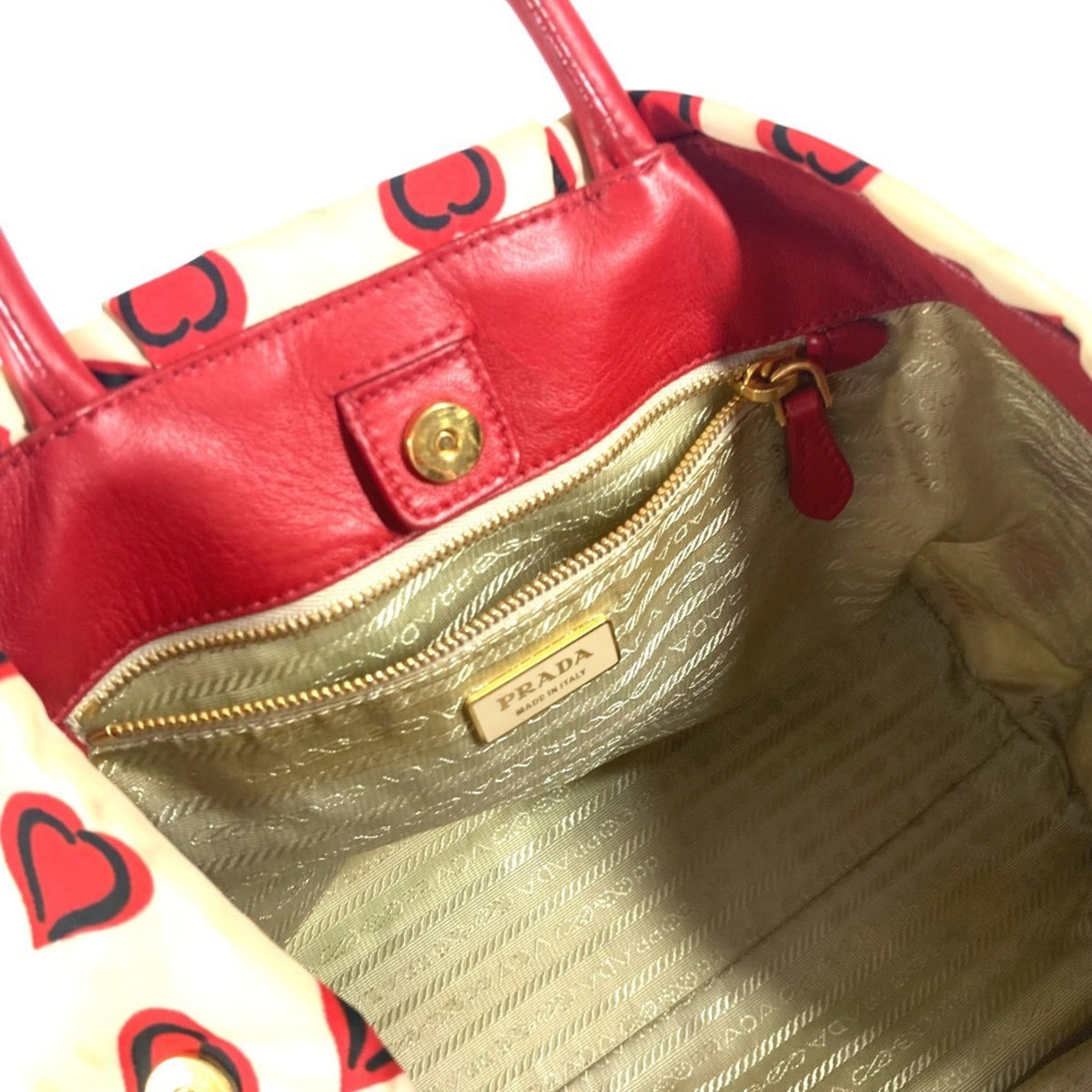 Prada Red Color White Leather Nylon Handbag Tote Bag (Pre-Owned)