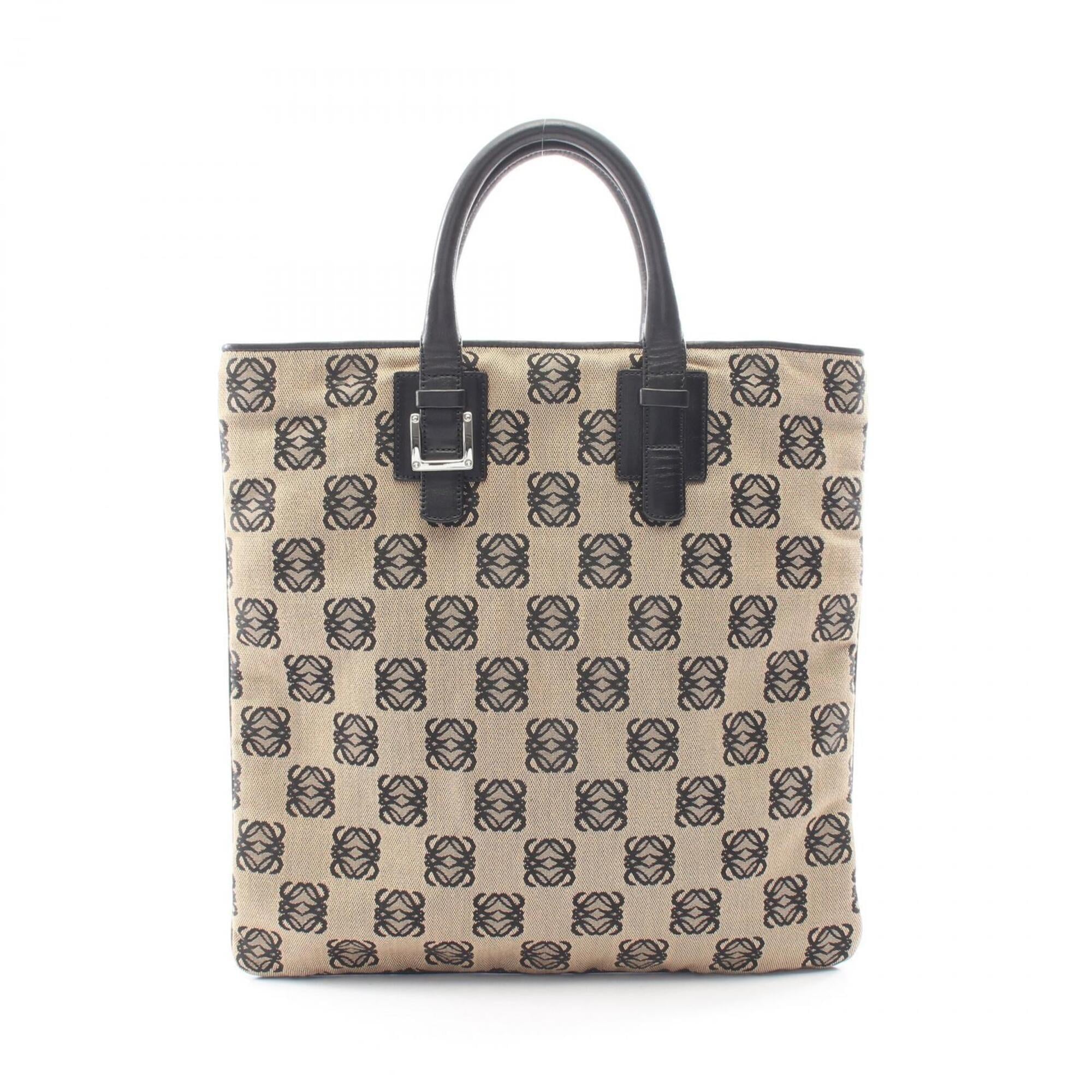 Loewe Beige Black Canvas Leather Handbag Tote Bag (Pre-Owned)