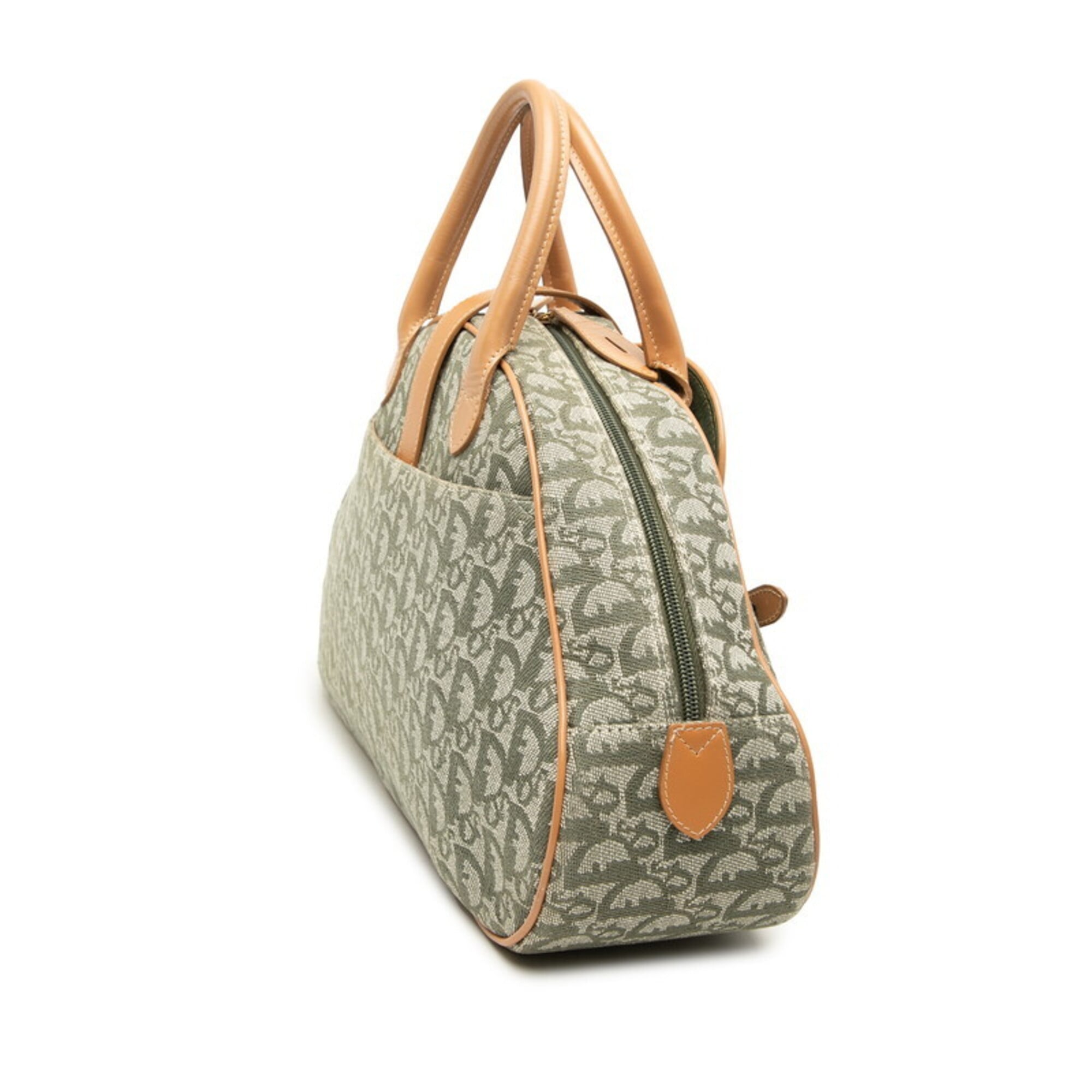 Christian Dior Beige Green Canvas Leather Handbag (Pre-Owned)