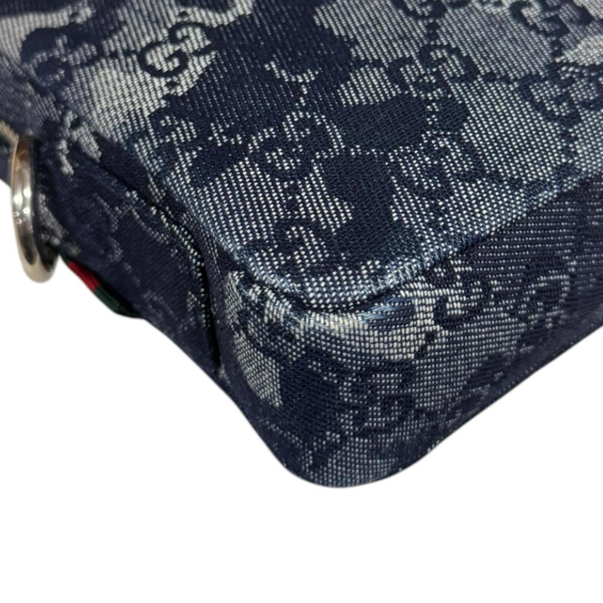 Gucci Navy Denim Leather Shoulder Bag (Pre-Owned)
